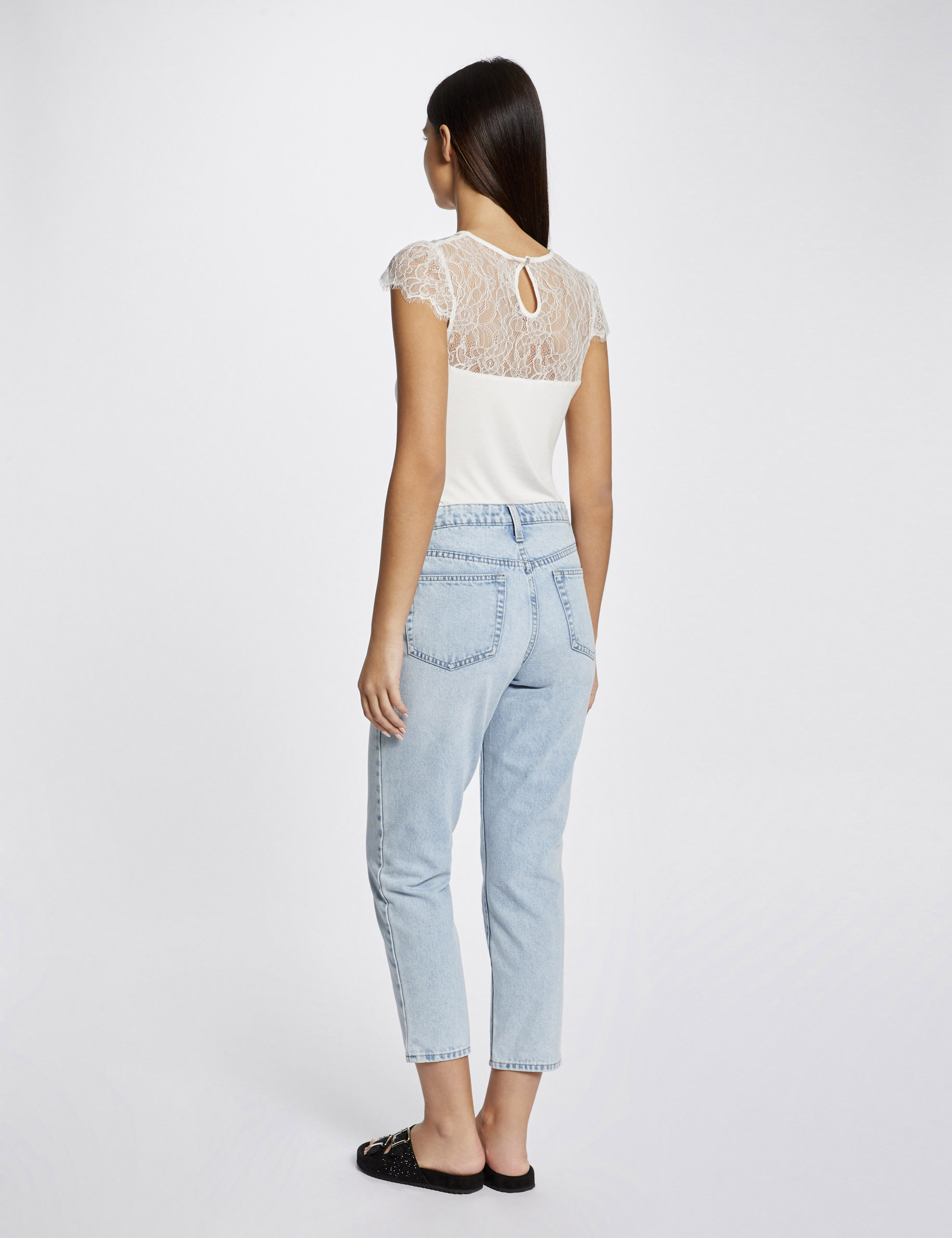 t shirt manches courtes a dentelle ecru femme T-shirt manches courtes à dentelle ecru femme