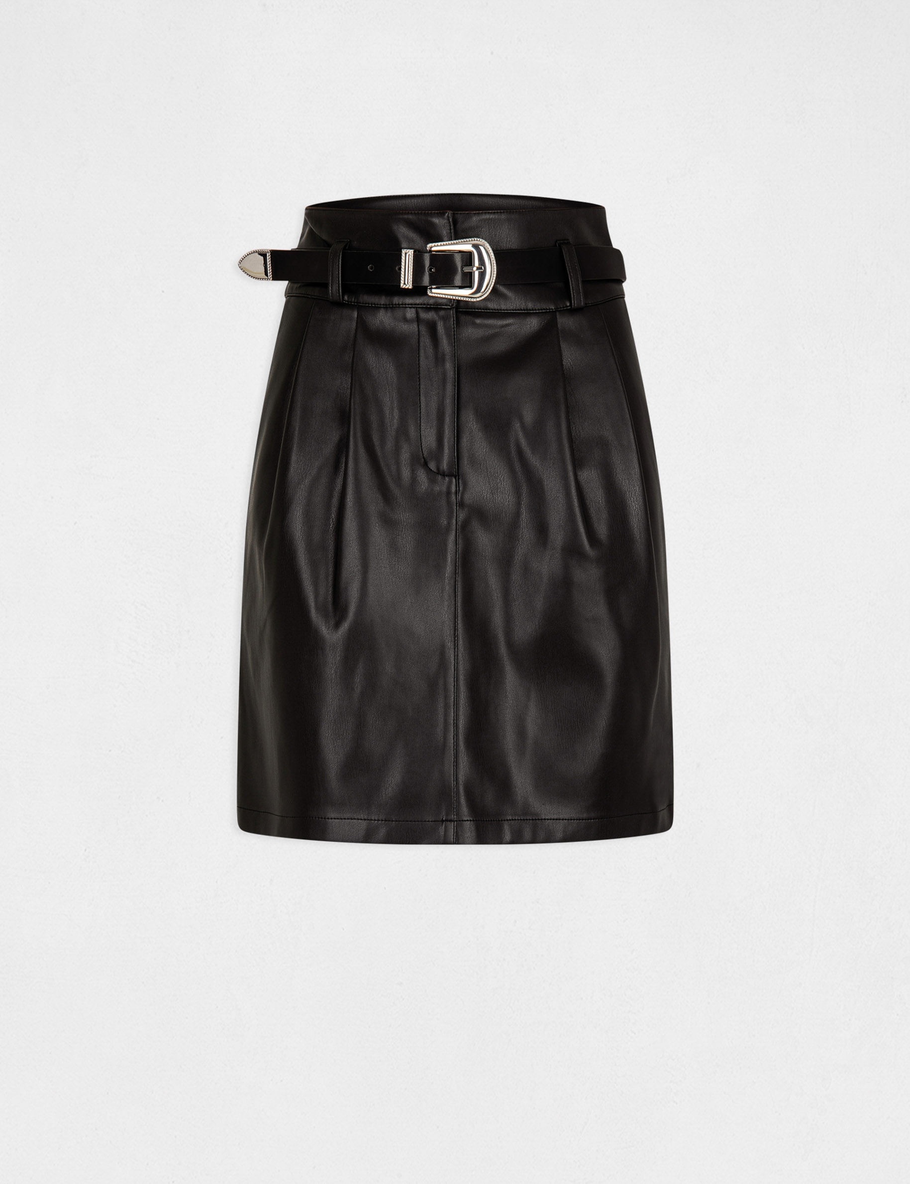 Jupe droite ceinturée simili cuir noir femme Jupe droite ceinturée simili cuir noir femme