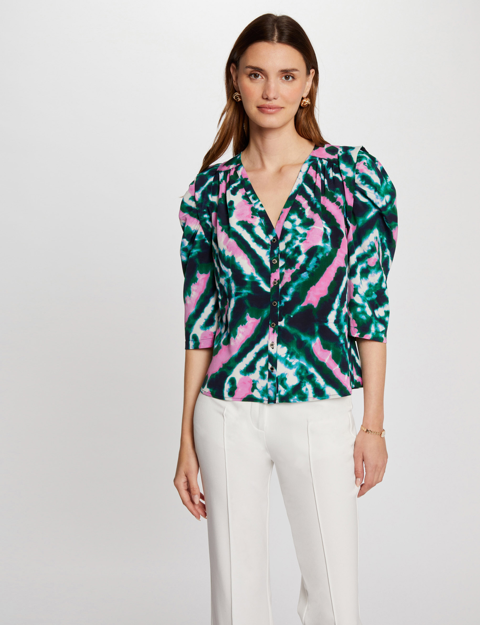 Chemise manches 3/4 imprim&eacute;e multico femme