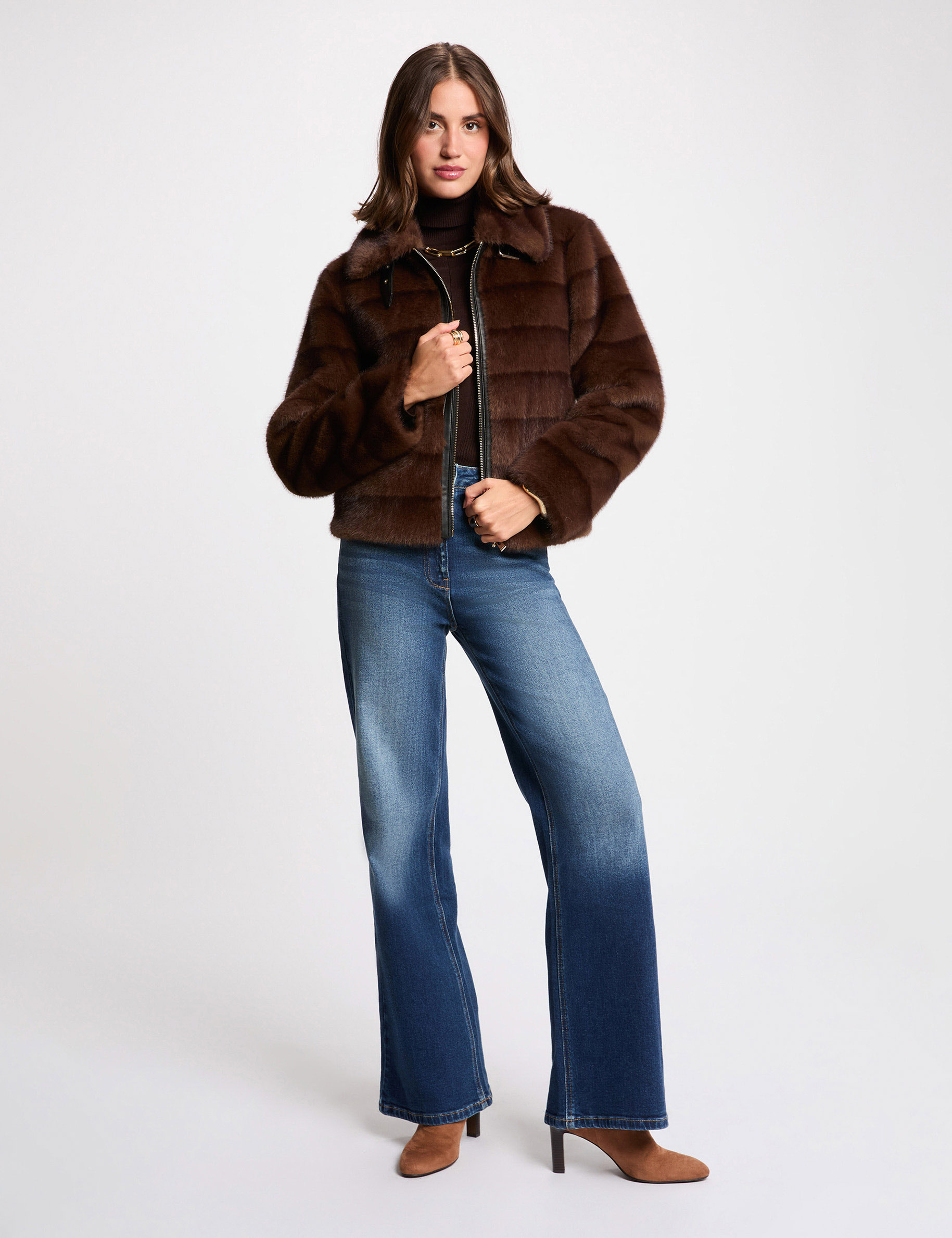 Manteau Marron En Fausse Fourrure - Occasion Très Bon état - Style Fashion Et Chaud Pour L'hiver - Taille Unique Adaptable