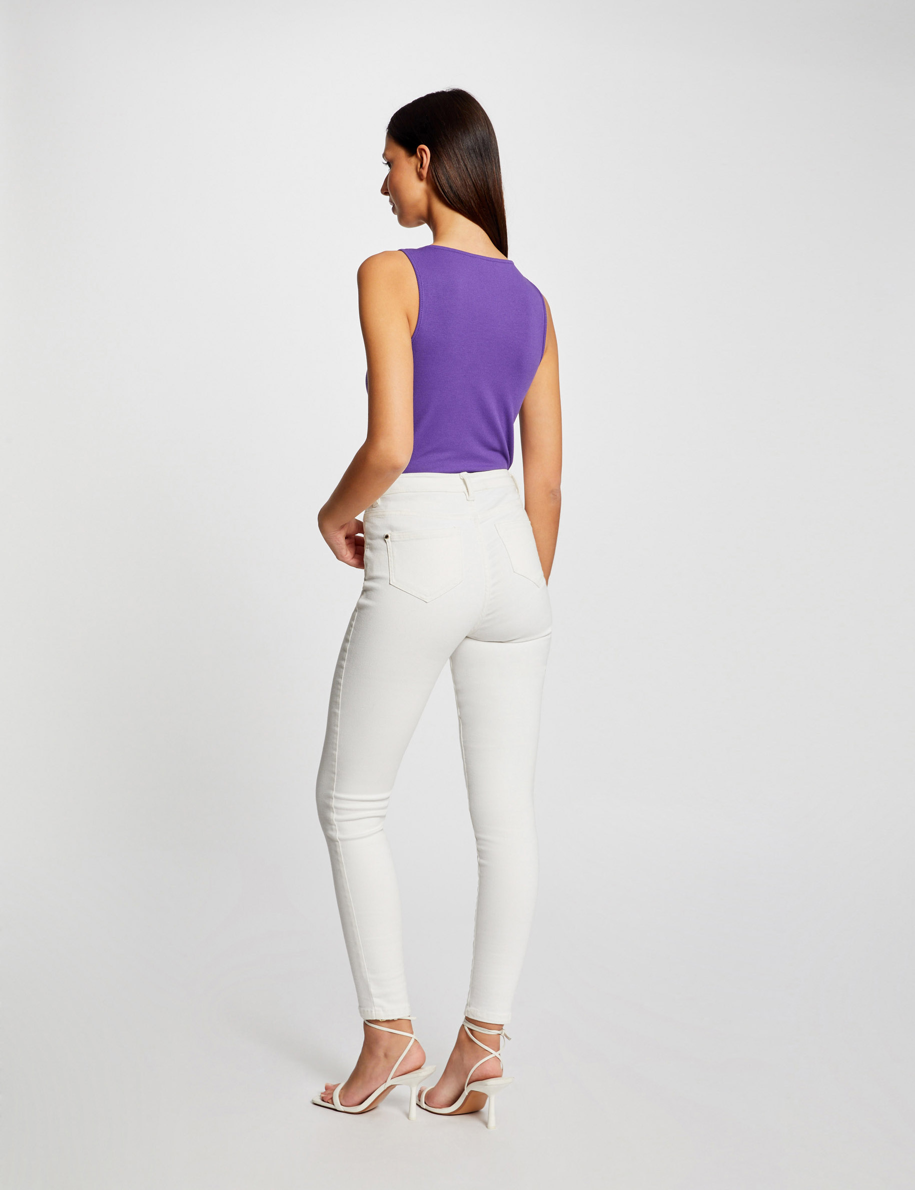 debardeur cotele col a details bijoux violet femme Débardeur côtelé col à détails bijoux violet femme