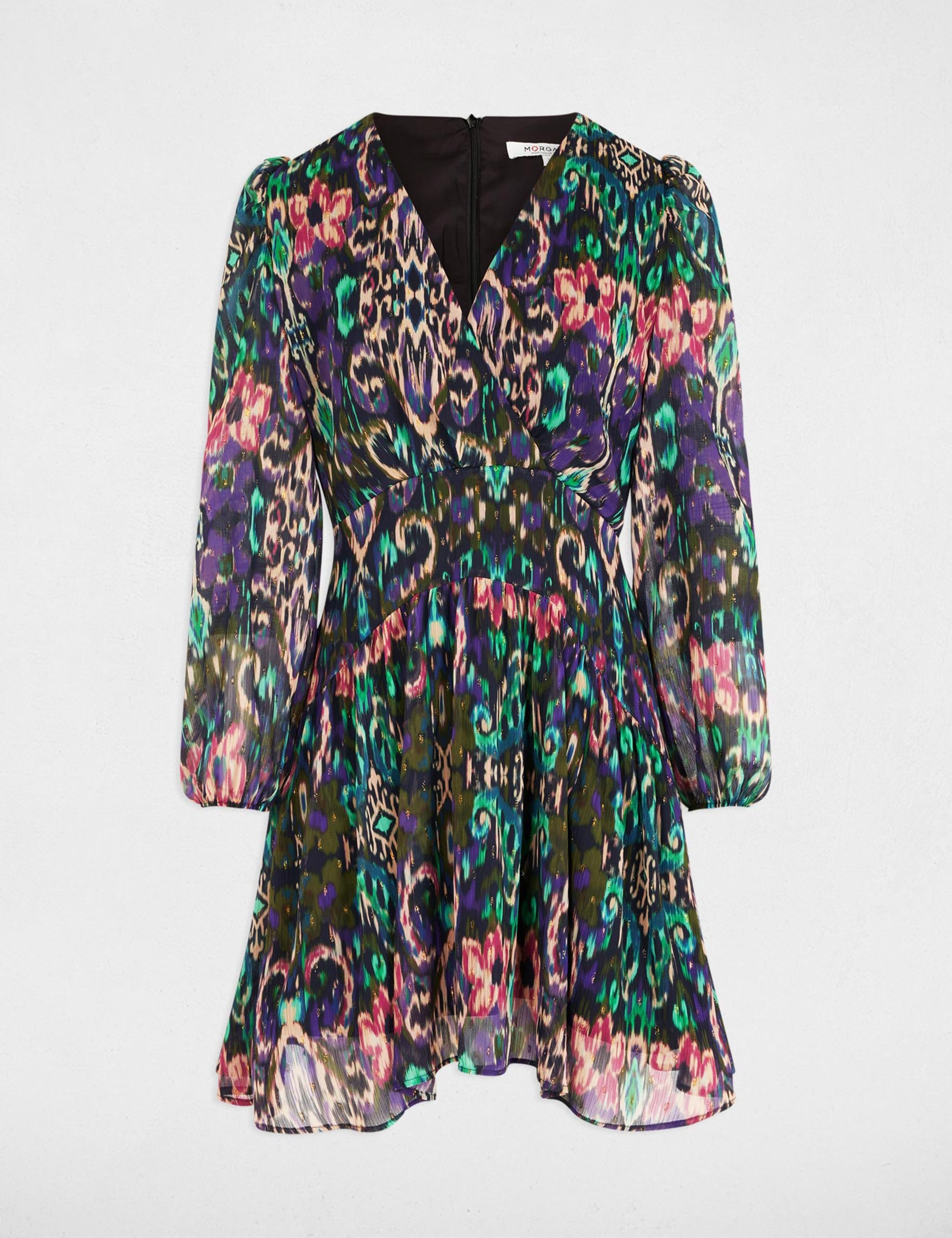 robe courte evasee imprimee multicolore femme Robe courte évasée imprimée multicolore femme