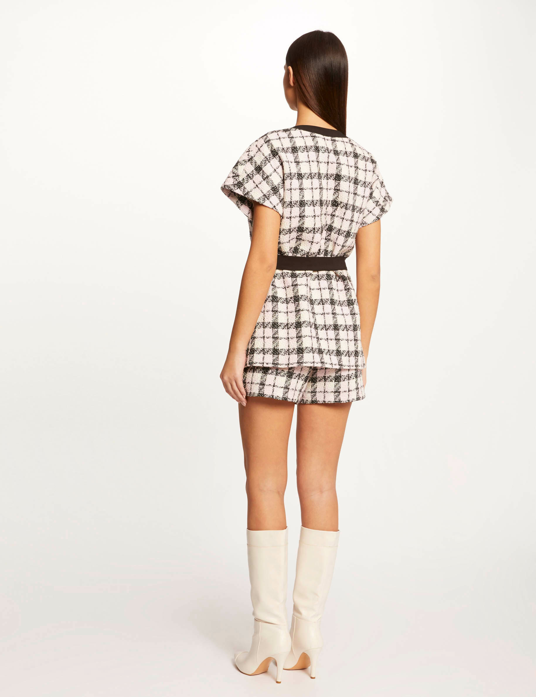 Veste droite ceinturée à carreaux multico femme Veste droite ceinturée à carreaux multico femme