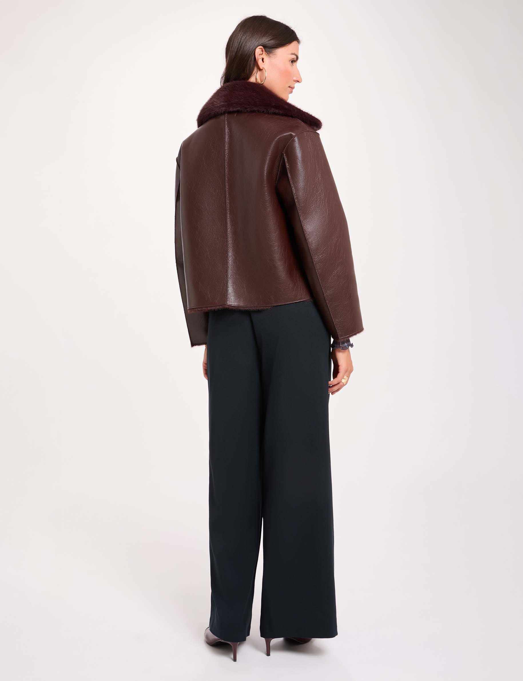 Manteau court col tailleur prune femme