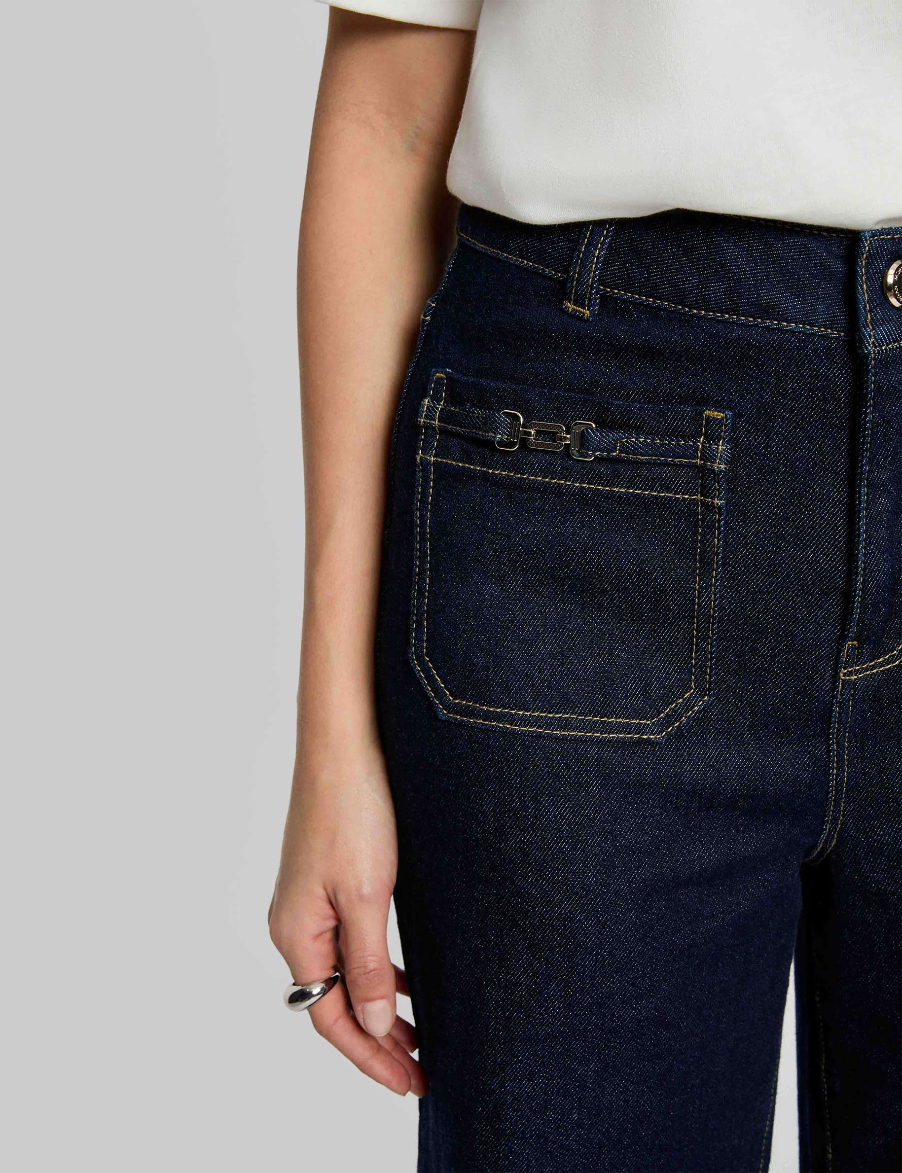 Jeans large avec ornements denim brut femme