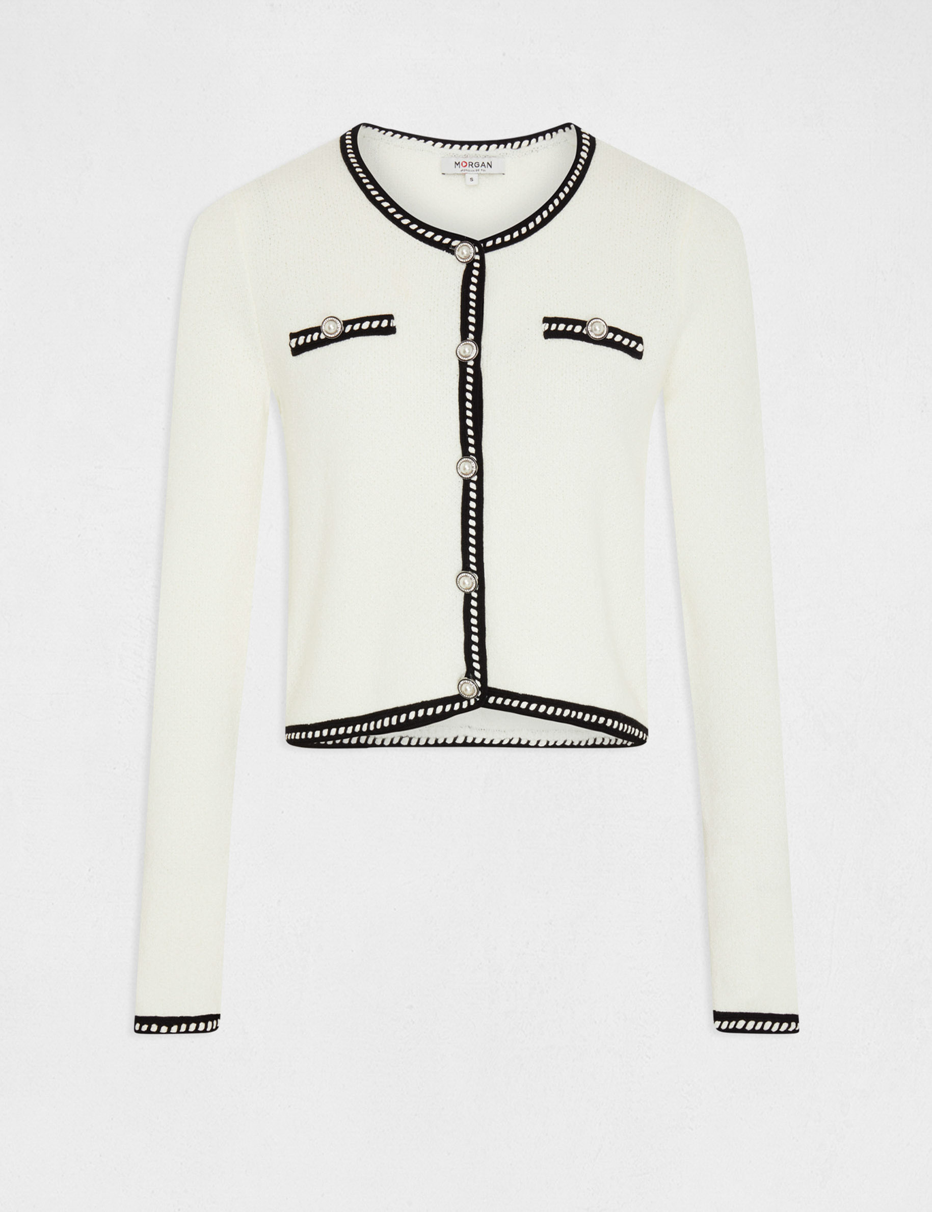 gilet droit avec bandes contrastantes ecru femme Gilet droit avec bandes contrastantes ecru femme