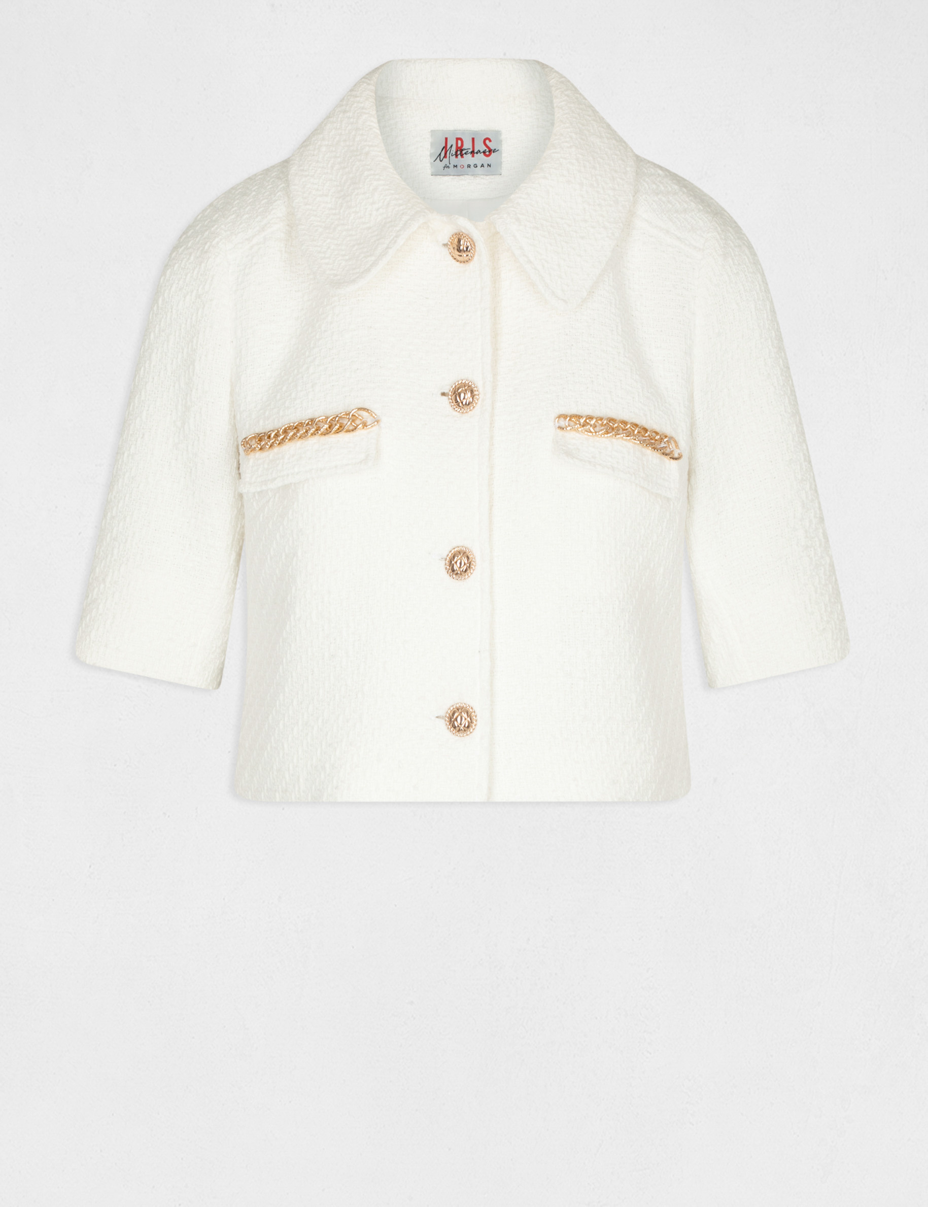 veste droite avec details chaines ecru femme Veste droite avec détails chaînes ecru femme