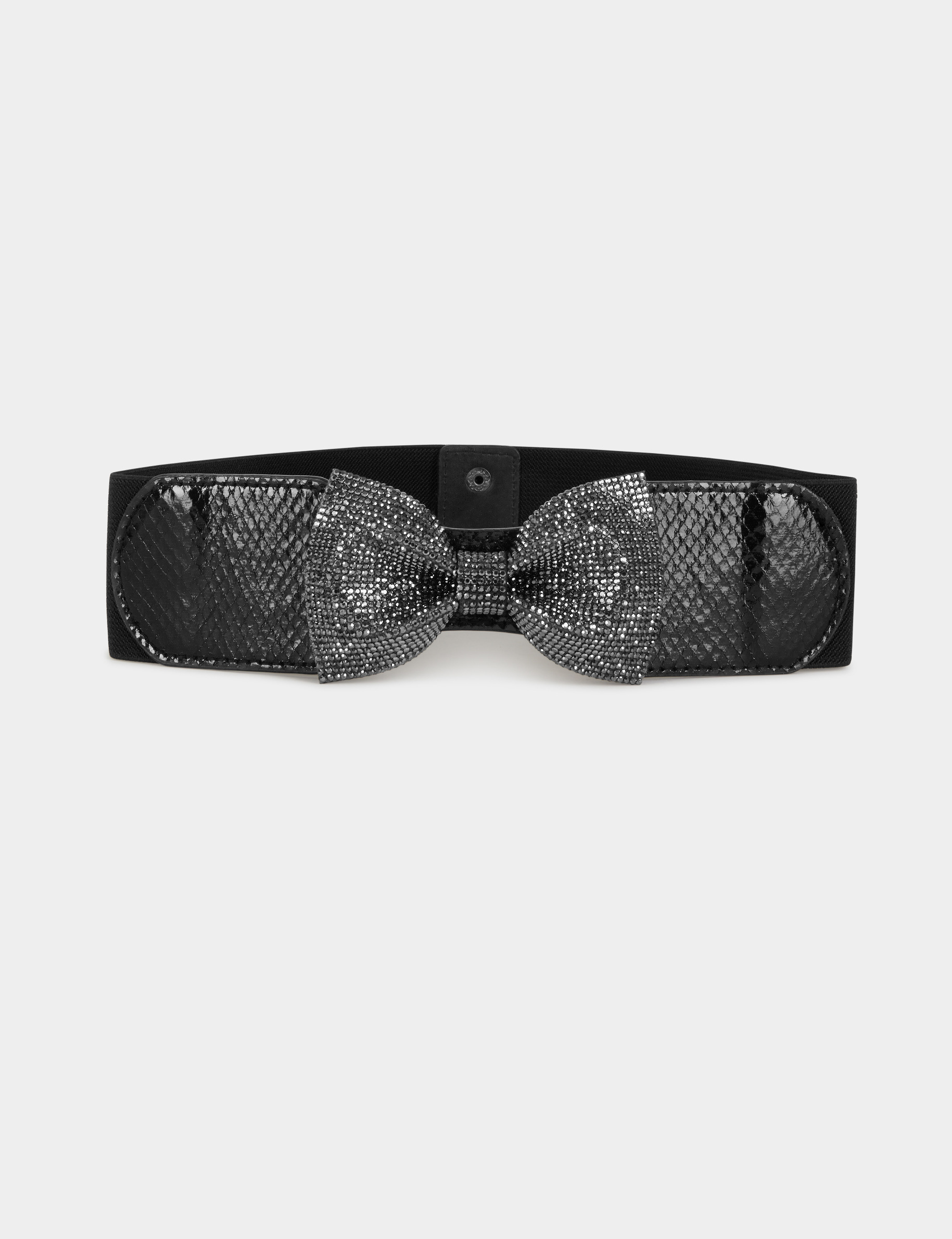 Ceinture élastiquée avec noeud strass noir femme