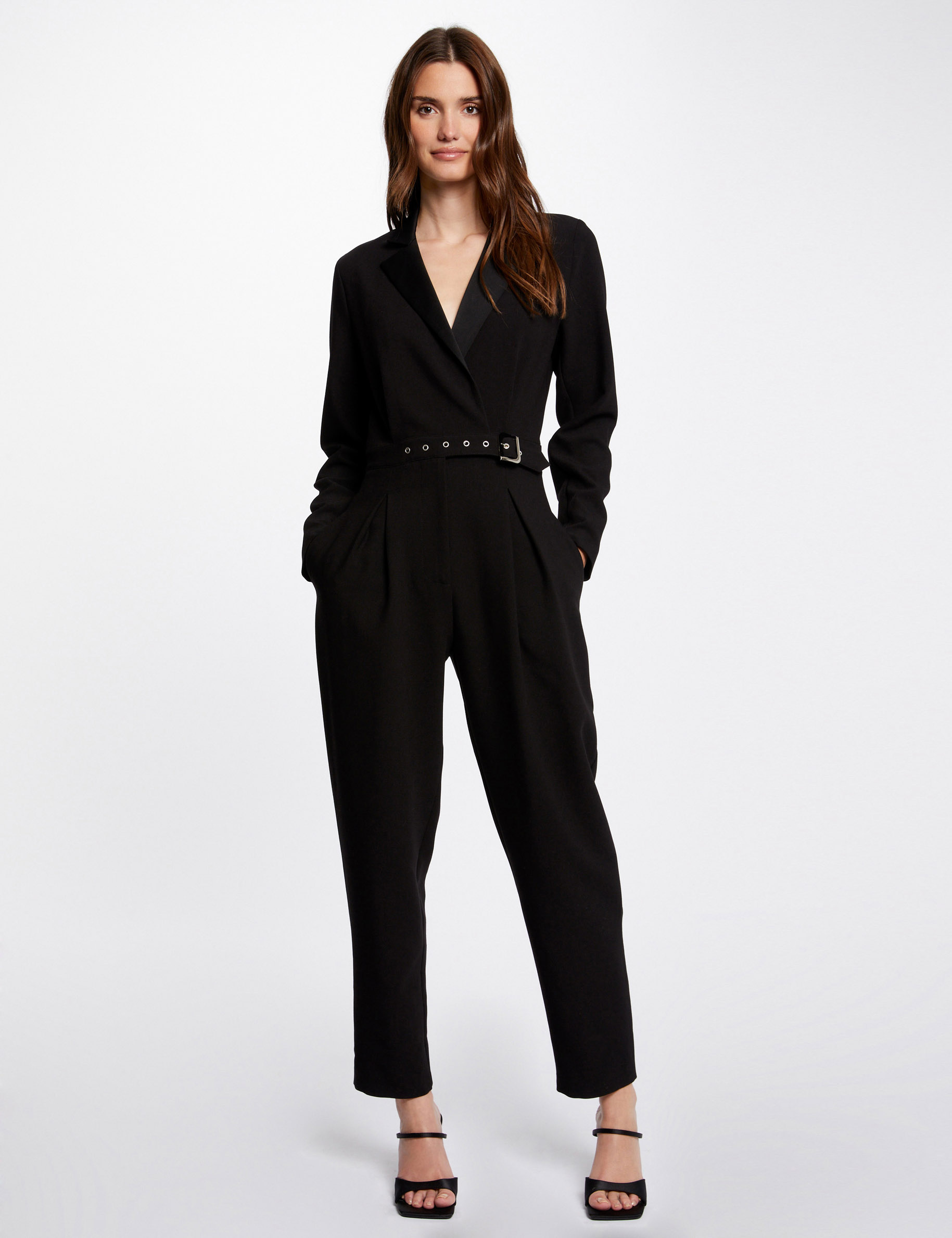 Combinaison droite ceinturée noir femme