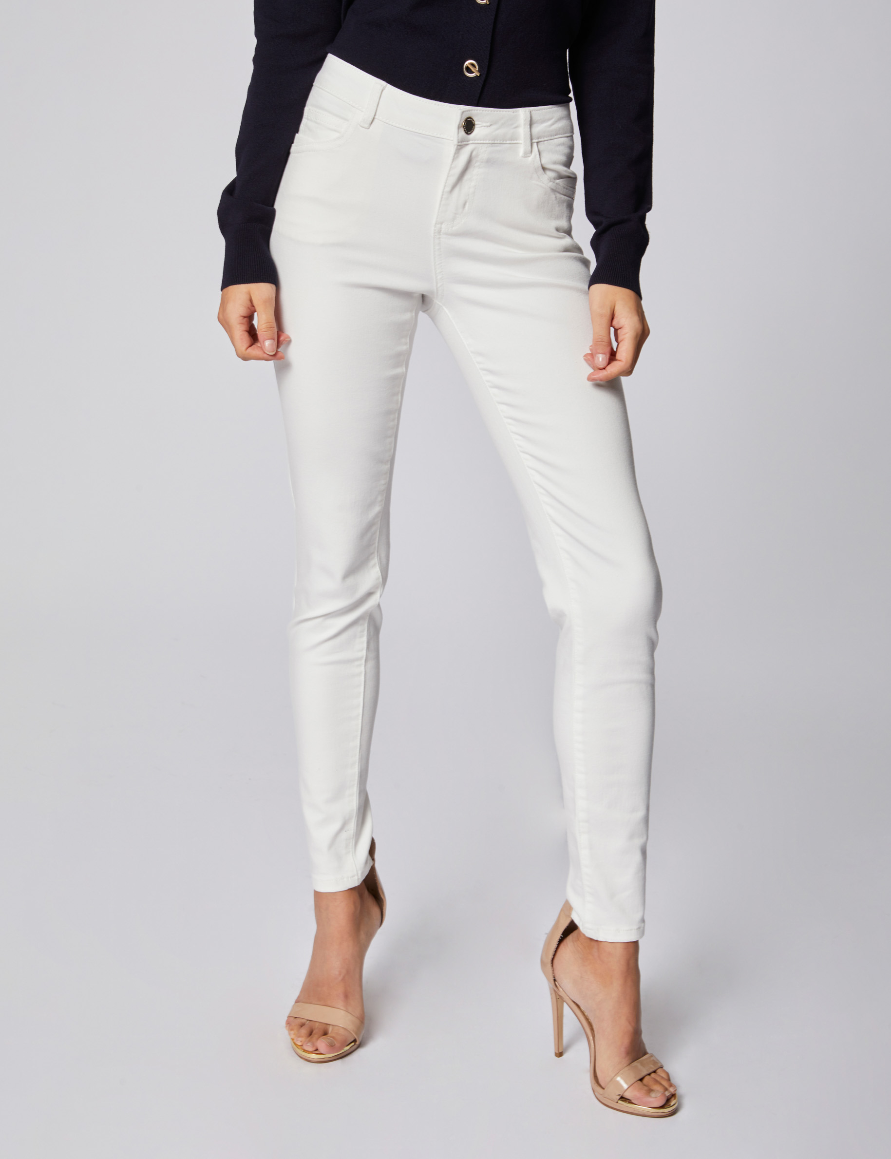 Pantalon skinny taille standard 5 poches ecru femme