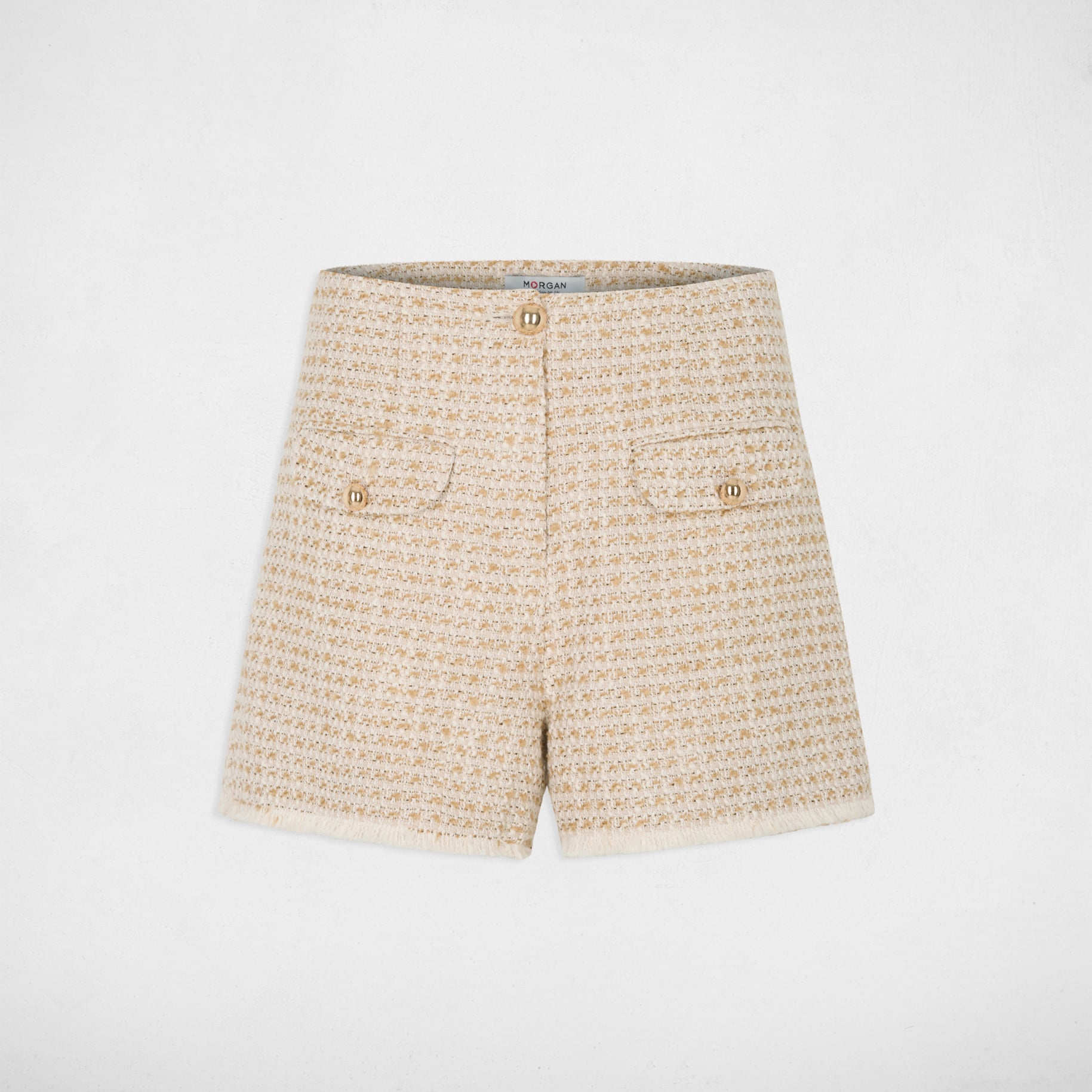 Short tweed taille haute multicolore femme