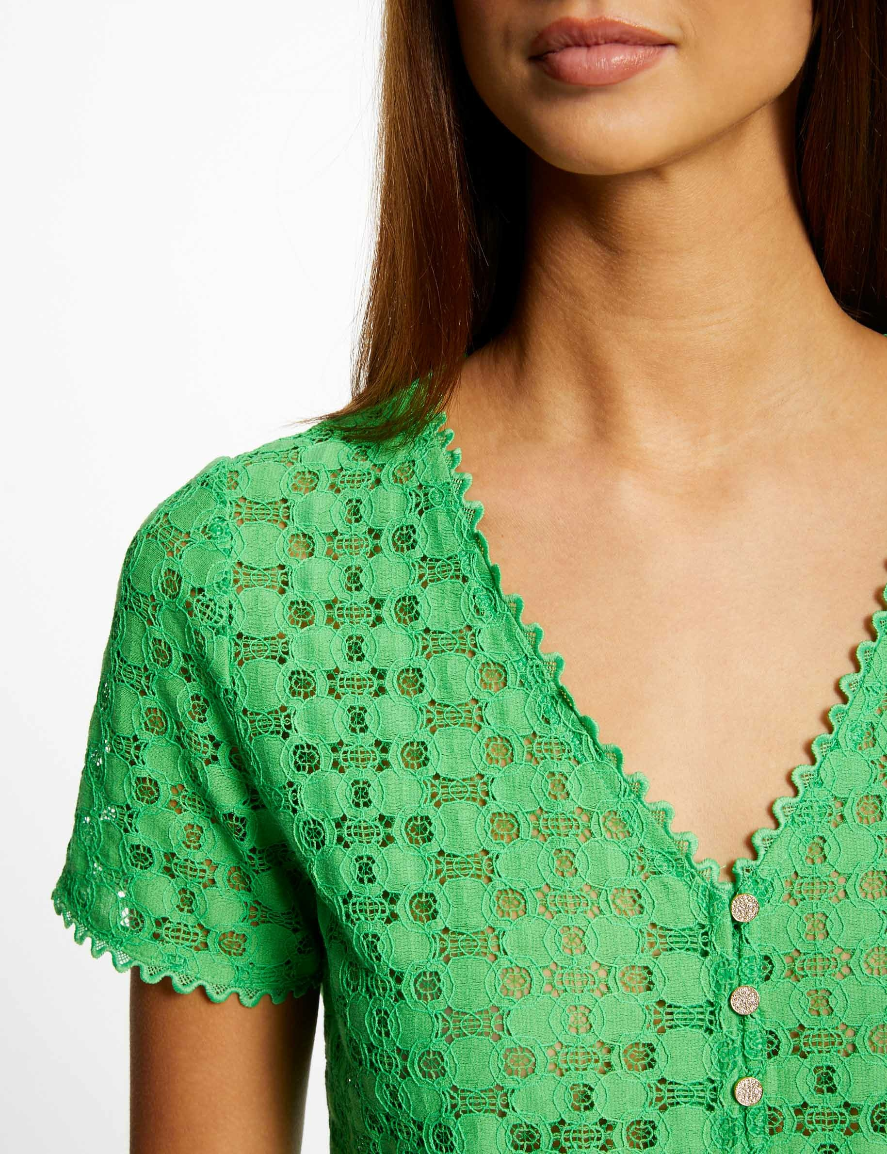 T-shirt manches courtes en dentelle vert femme T-shirt manches courtes en dentelle vert femme