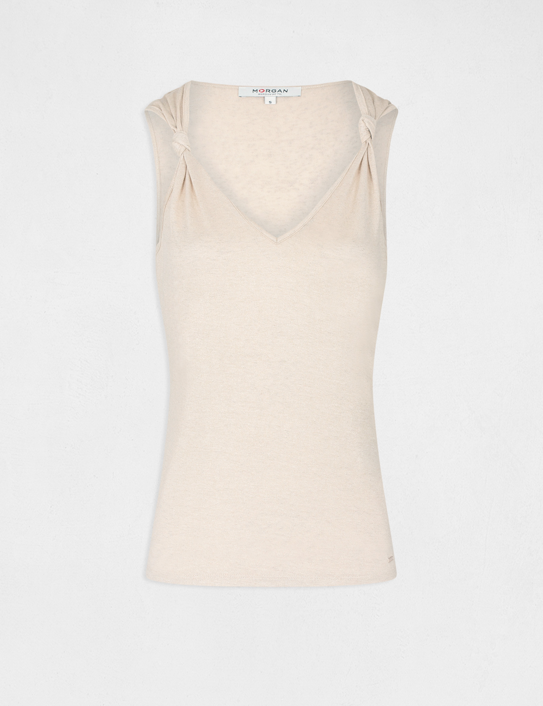 Débardeur bretelles larges à paillettes beige femme