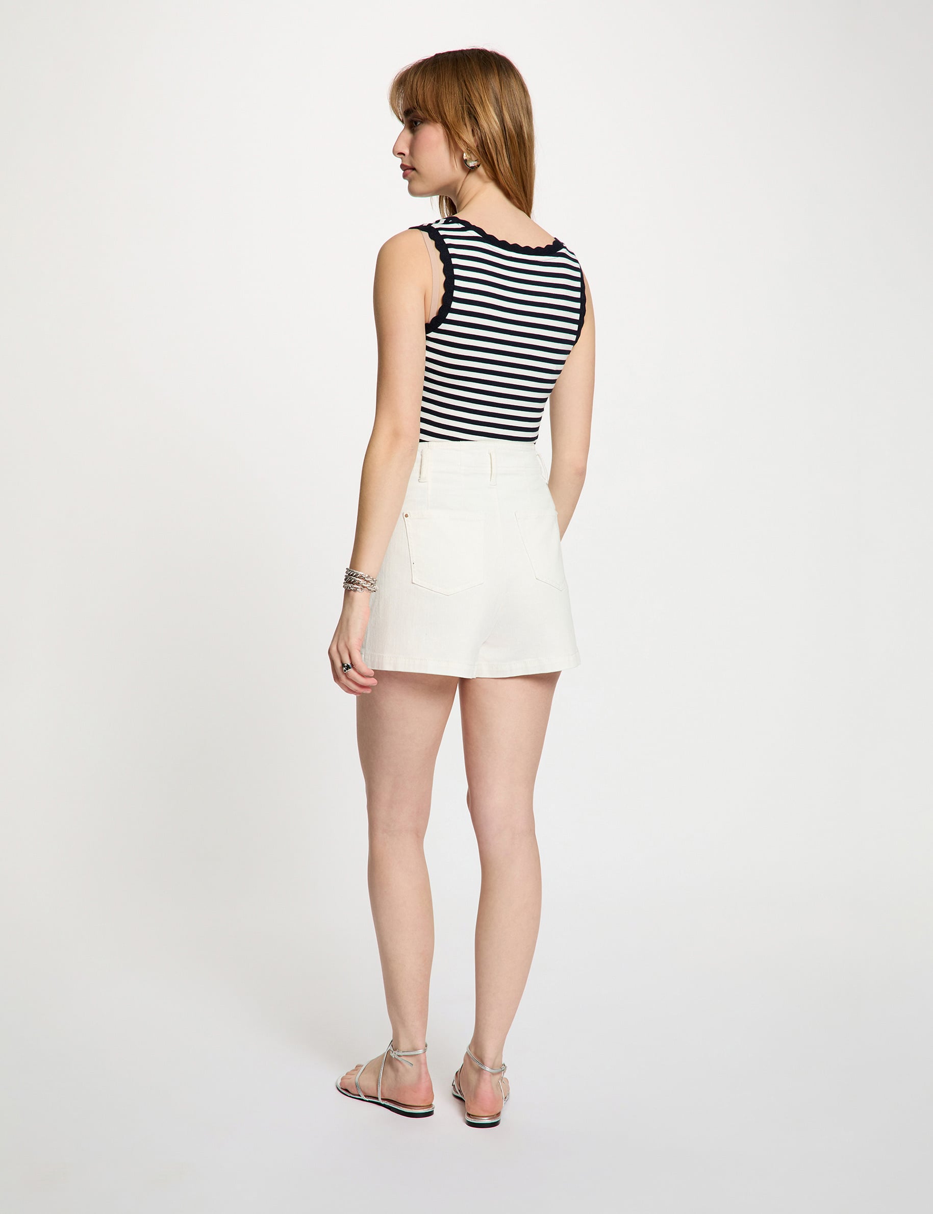 D&eacute;bardeur ray&eacute; col rond bleu marine femme