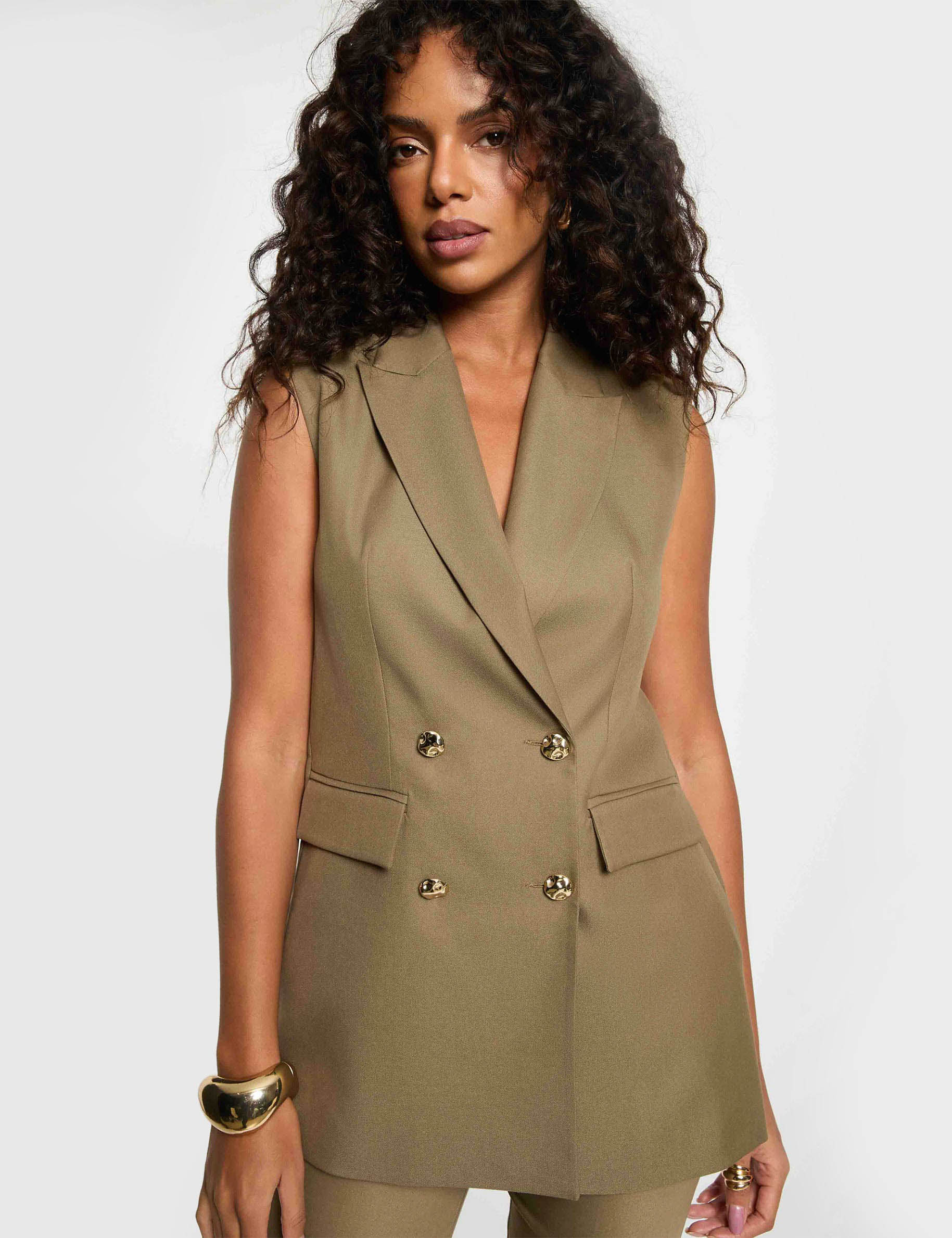 Blazer sans manches vert kaki femme