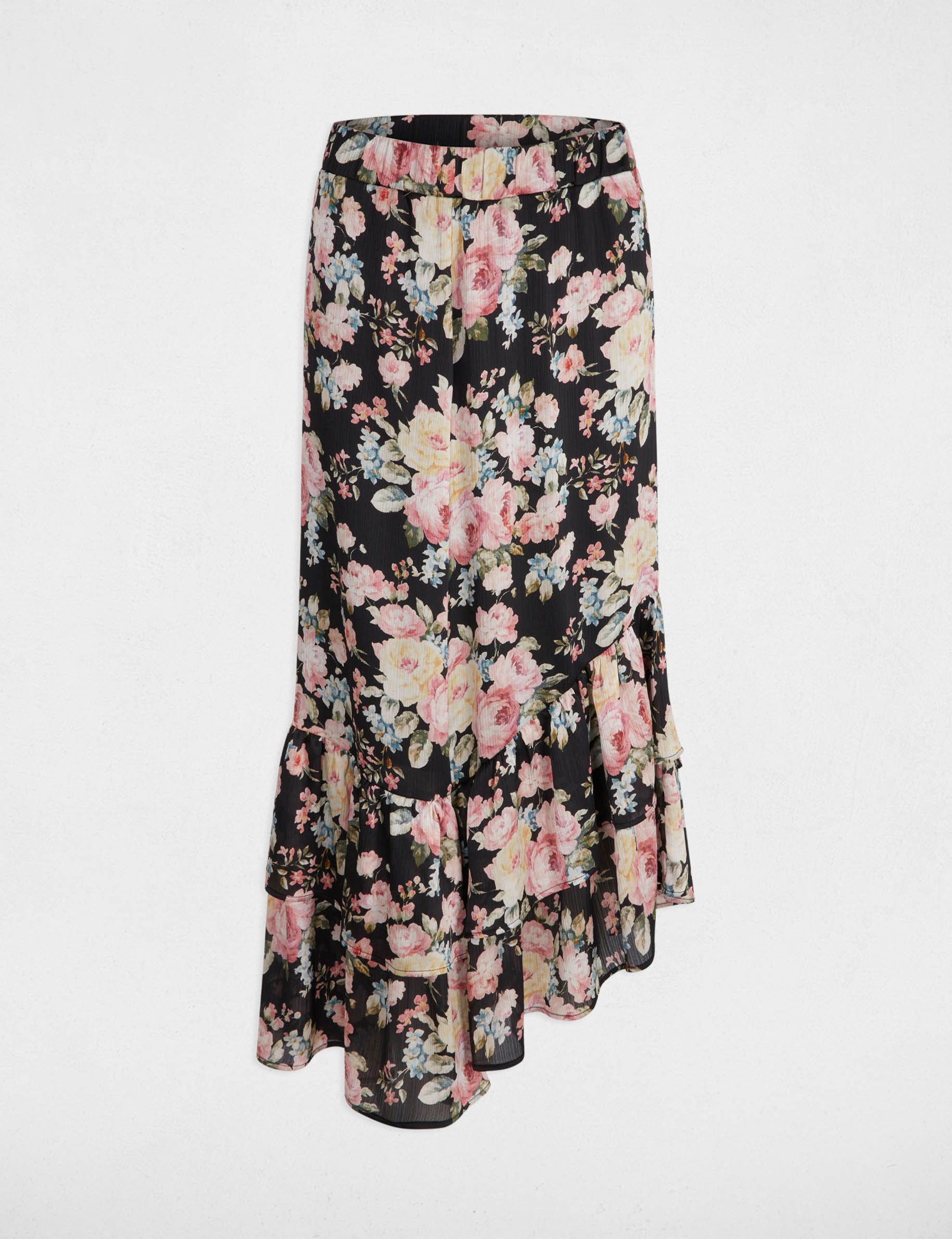 Jupe midi volants imprimée multicolore femme
