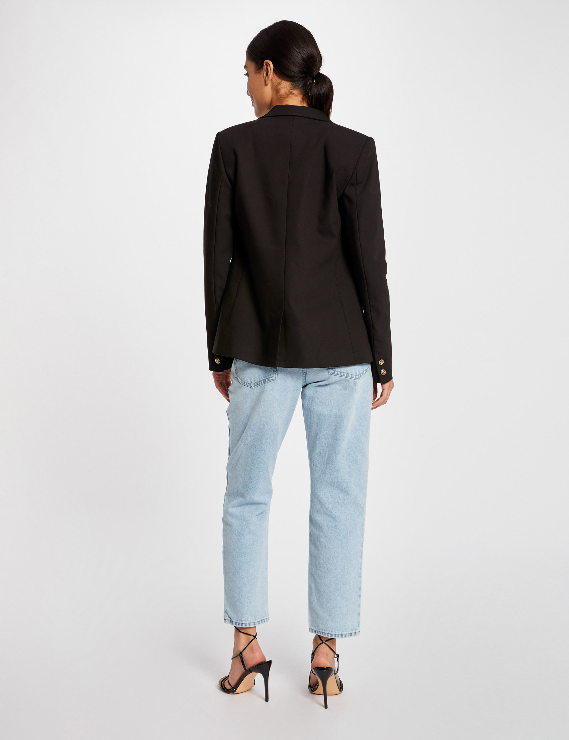 Veste tailleur droite boutonn&eacute;e noir femme