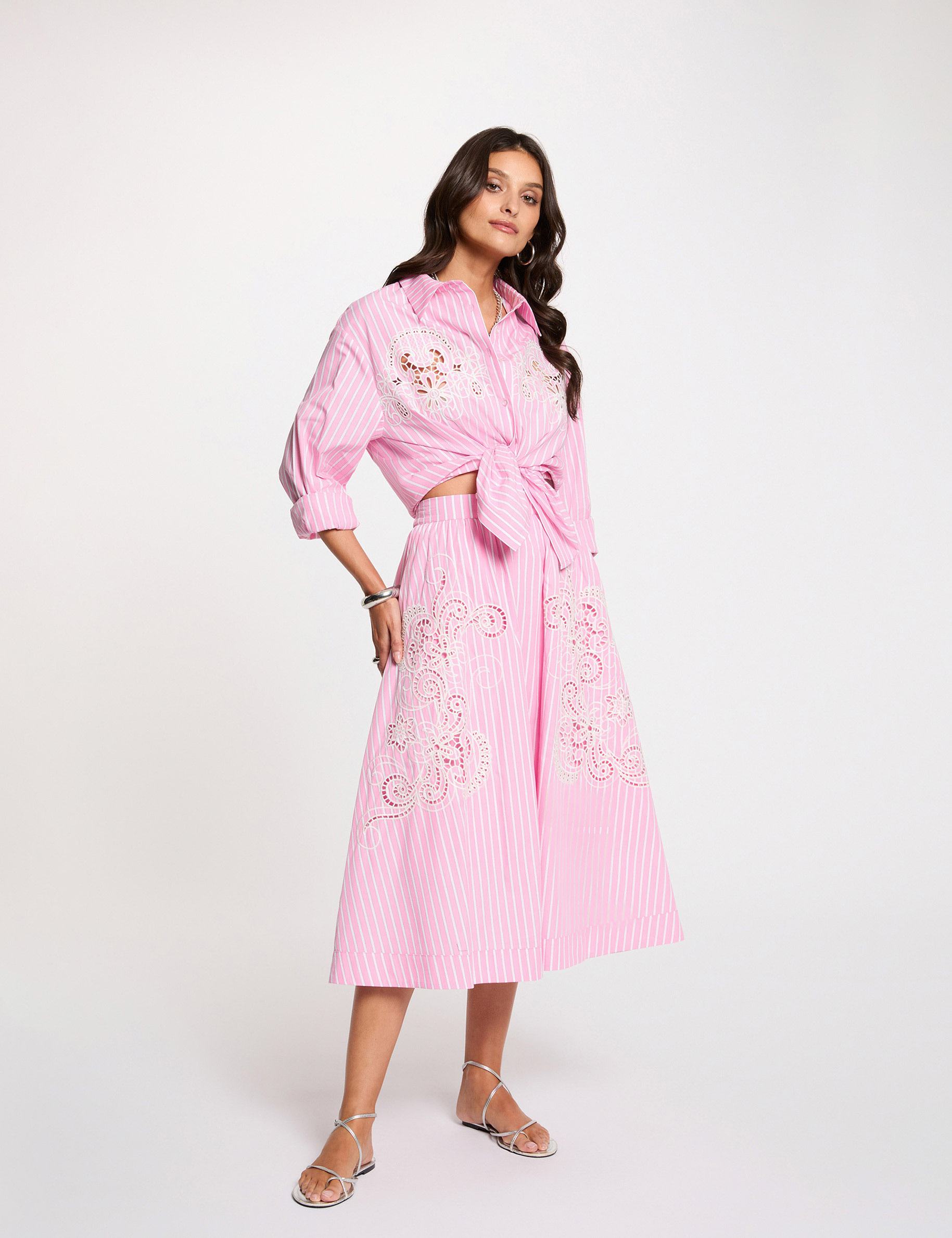 Jupe longue &eacute;vas&eacute;e rose femme