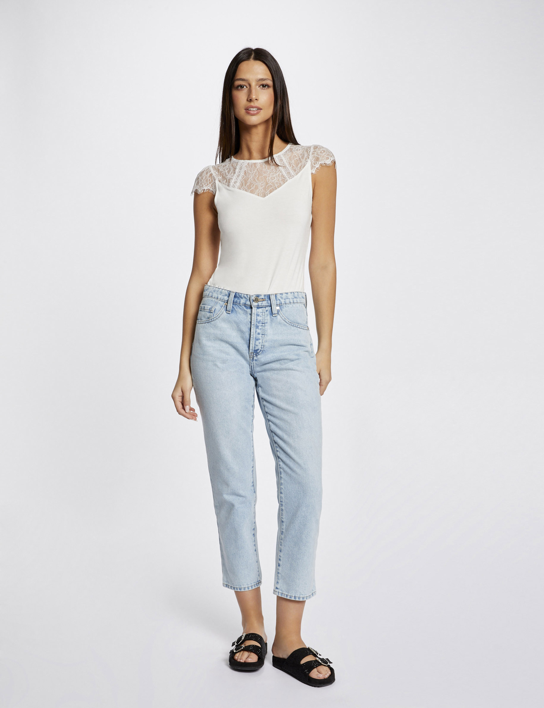 t shirt manches courtes a dentelle ecru femme T-shirt manches courtes à dentelle ecru femme