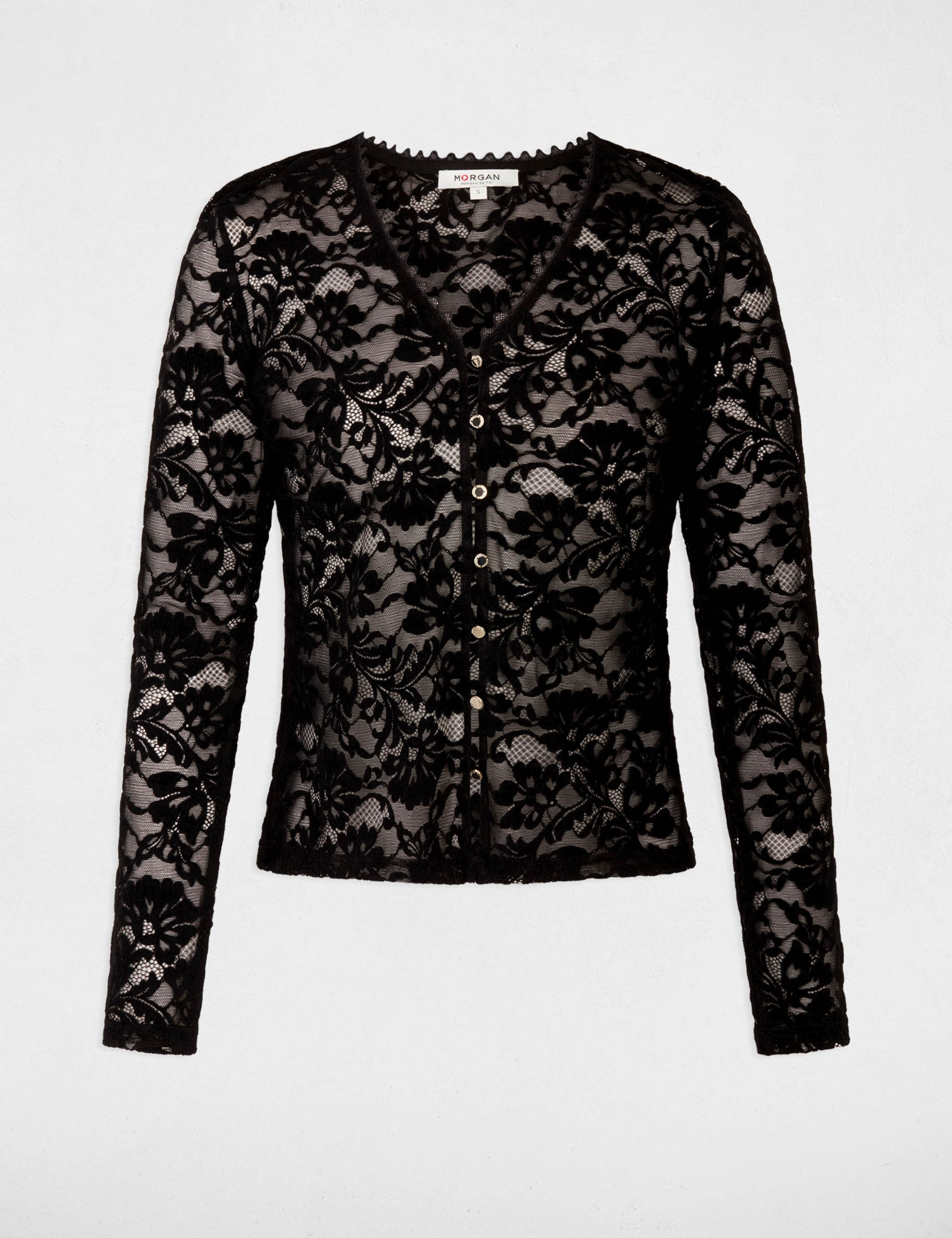 Chemise dentelle col v noir femme
