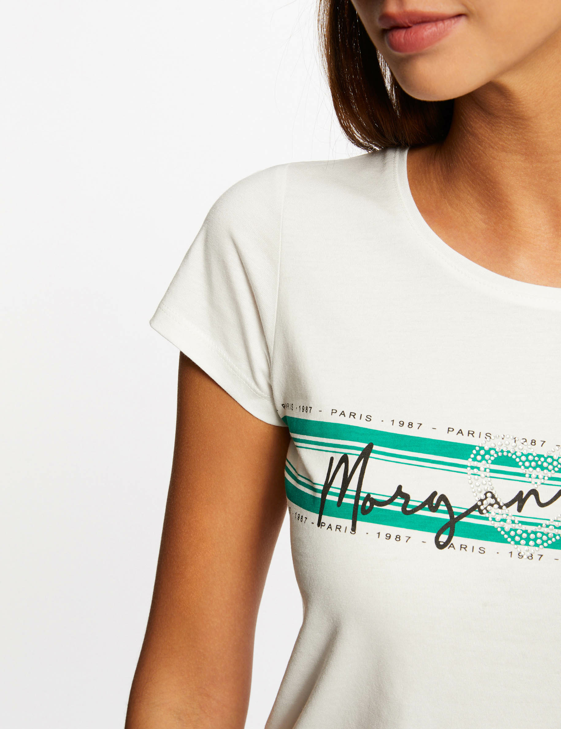 T-shirt manches courtes à inscription vert moyen femme T-shirt manches courtes à inscription vert moyen femme