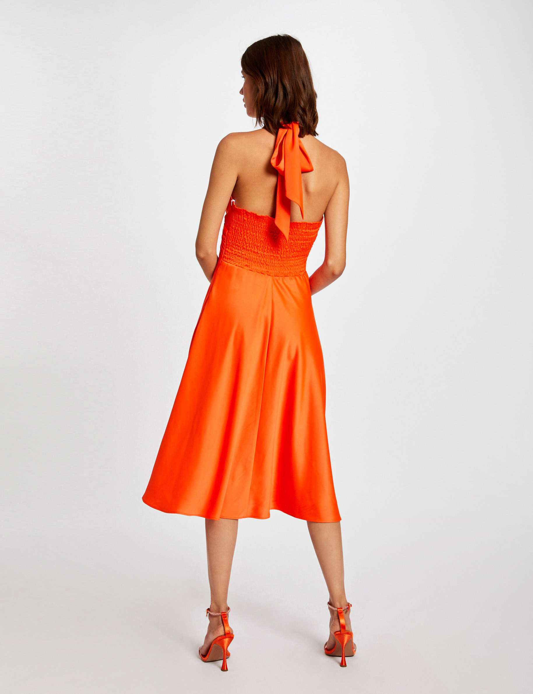 Robe midi évasée bretelles larges orange femme Robe midi évasée bretelles larges orange femme