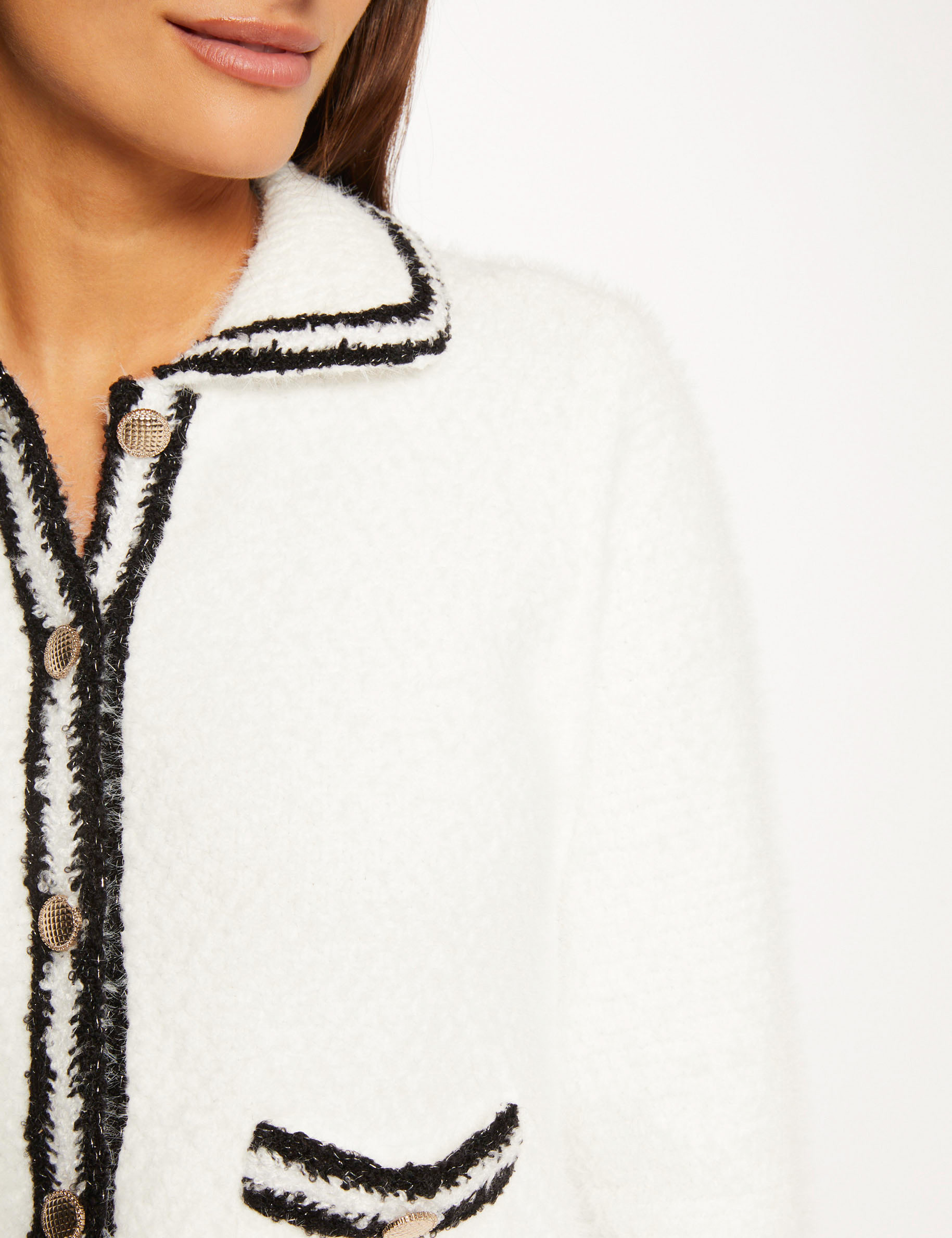 gilet boutonne a bandes contrastantes ecru femme Gilet boutonné à bandes contrastantes ecru femme