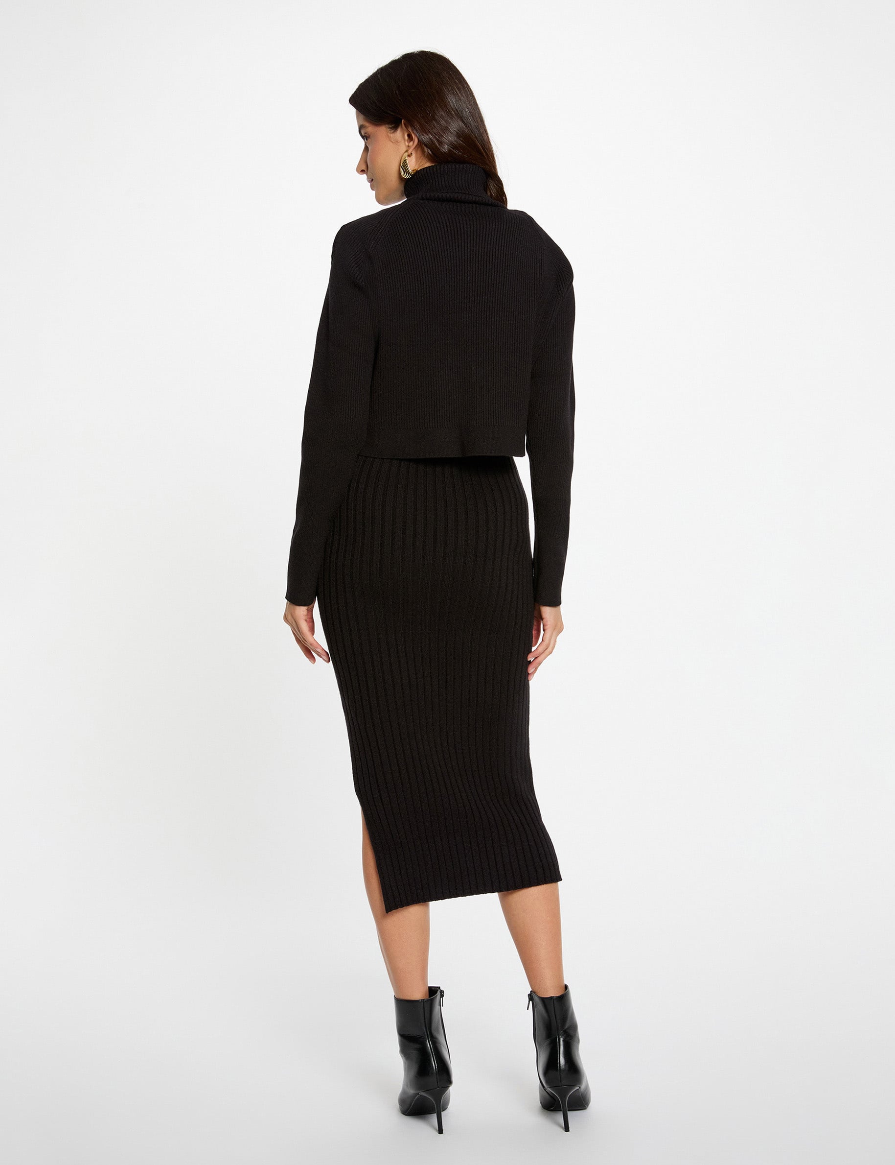 Robe tricot col roul&eacute; noir femme