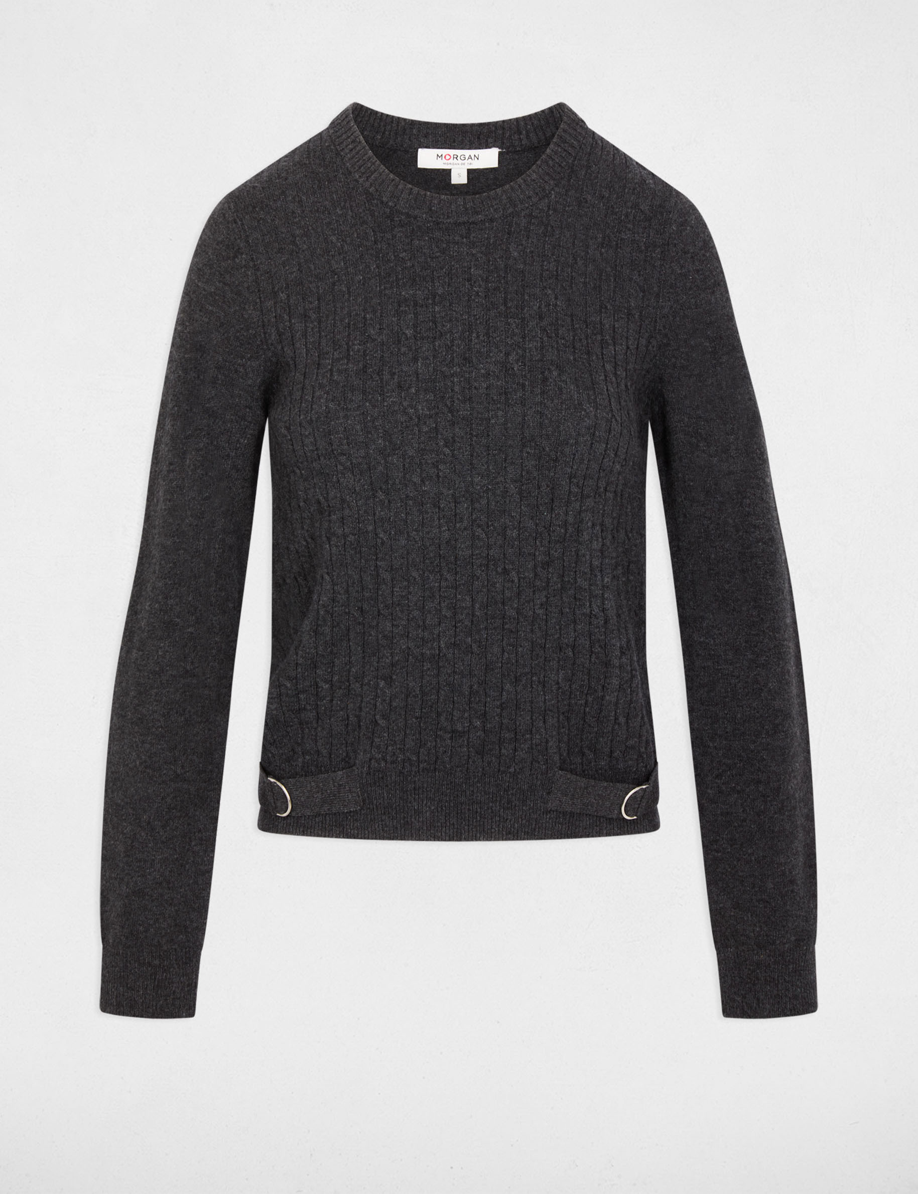 Pull col rond boucle gris fonc&eacute; femme