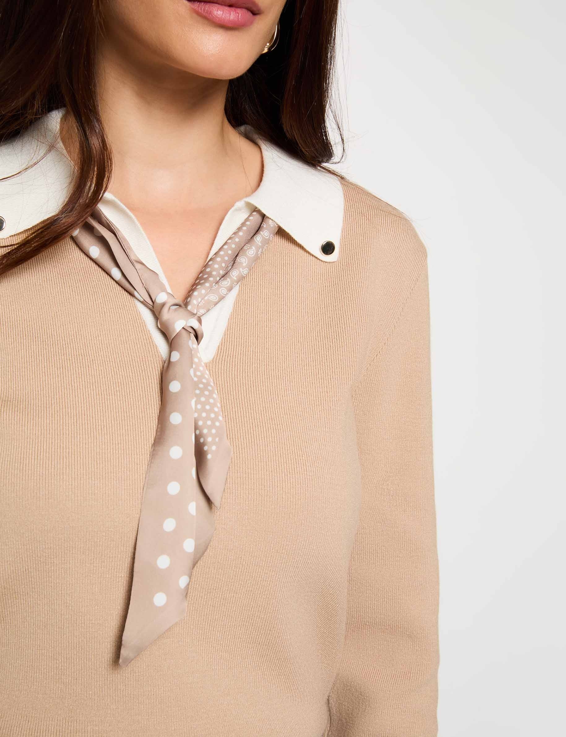 Pull col &agrave; revers beige femme