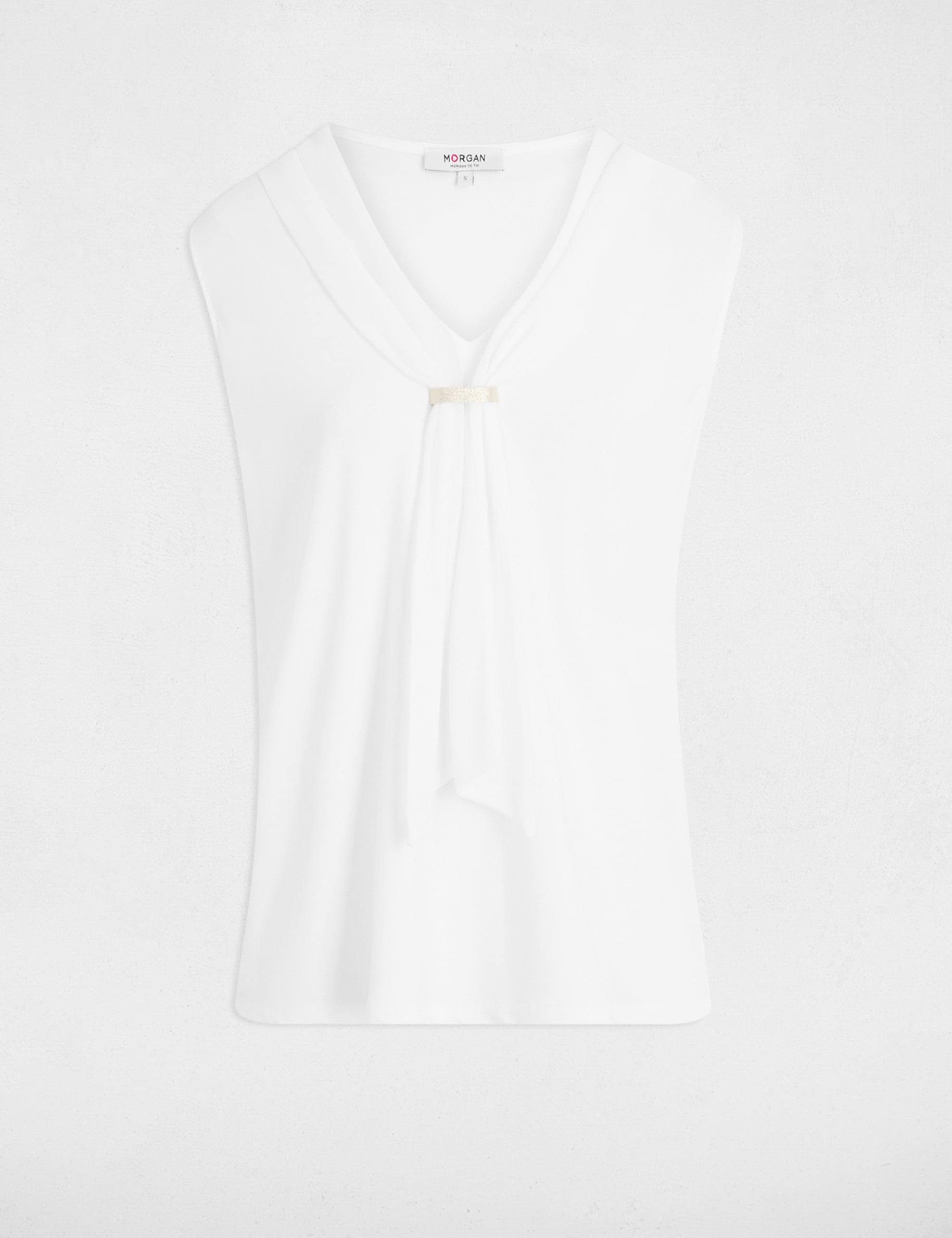 T-shirt col lavalli&egrave;re blanc femme