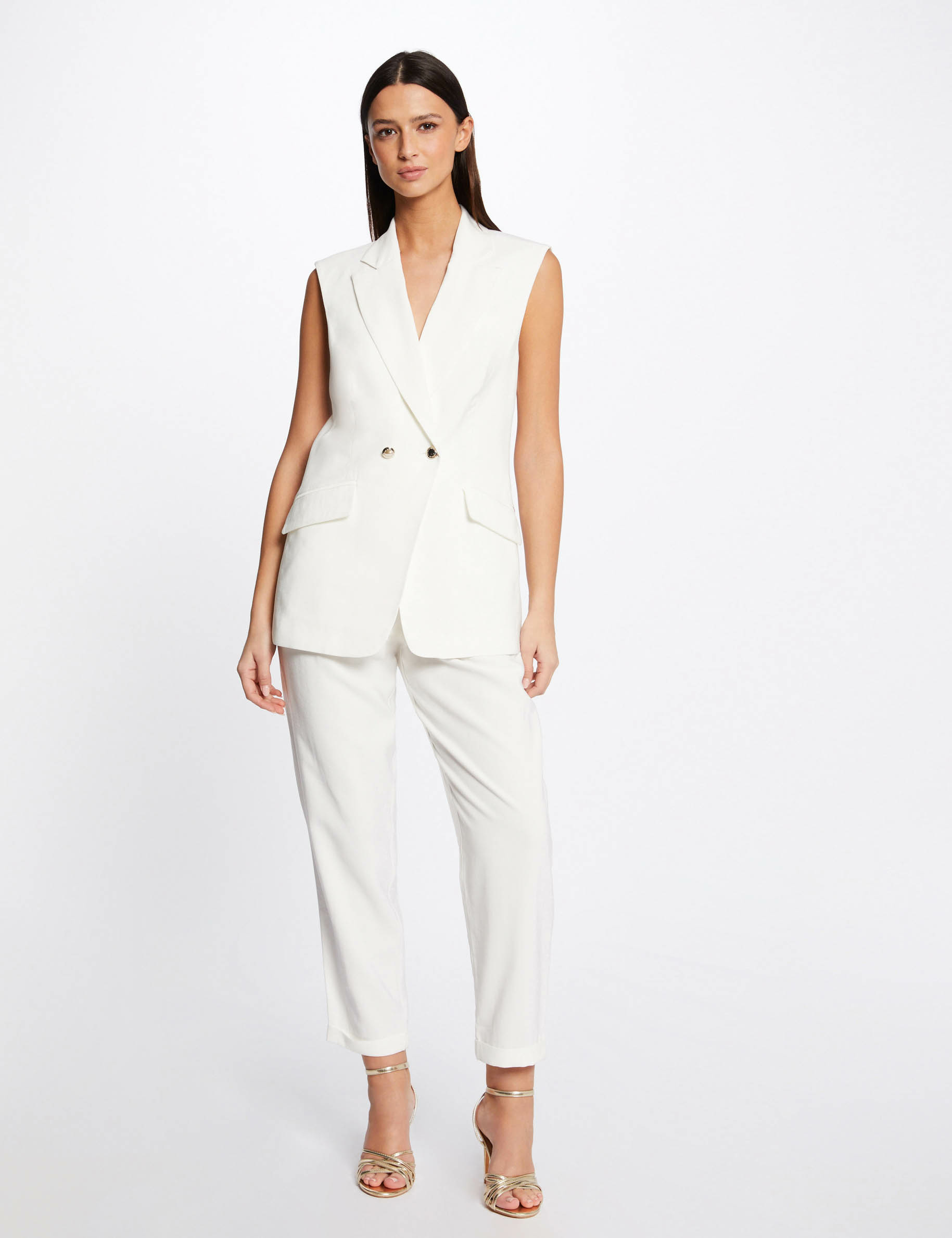Veste droite fluide sans manches ecru femme Veste droite fluide sans manches ecru femme