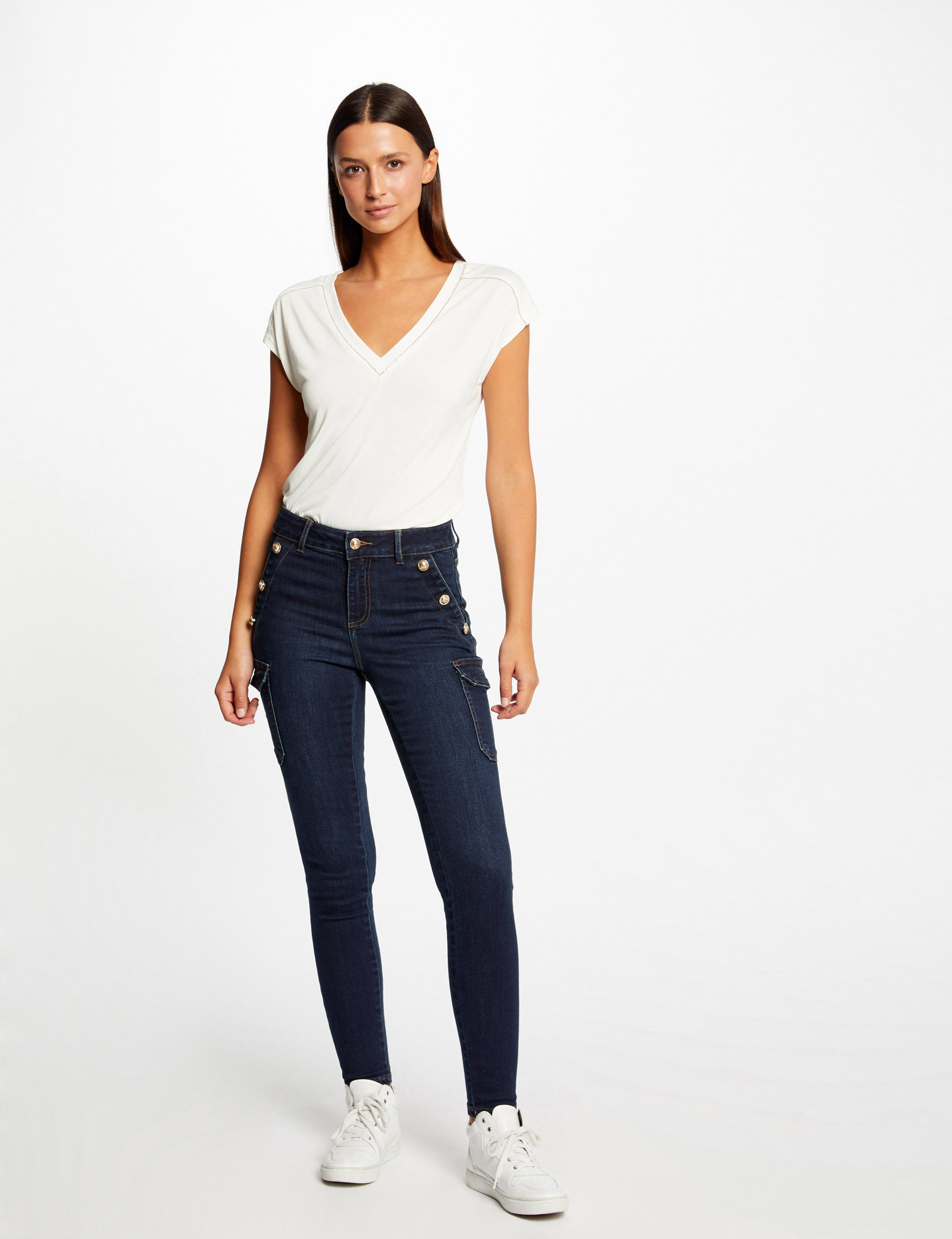 Jeans cargo skinny à ponts jean brut femme