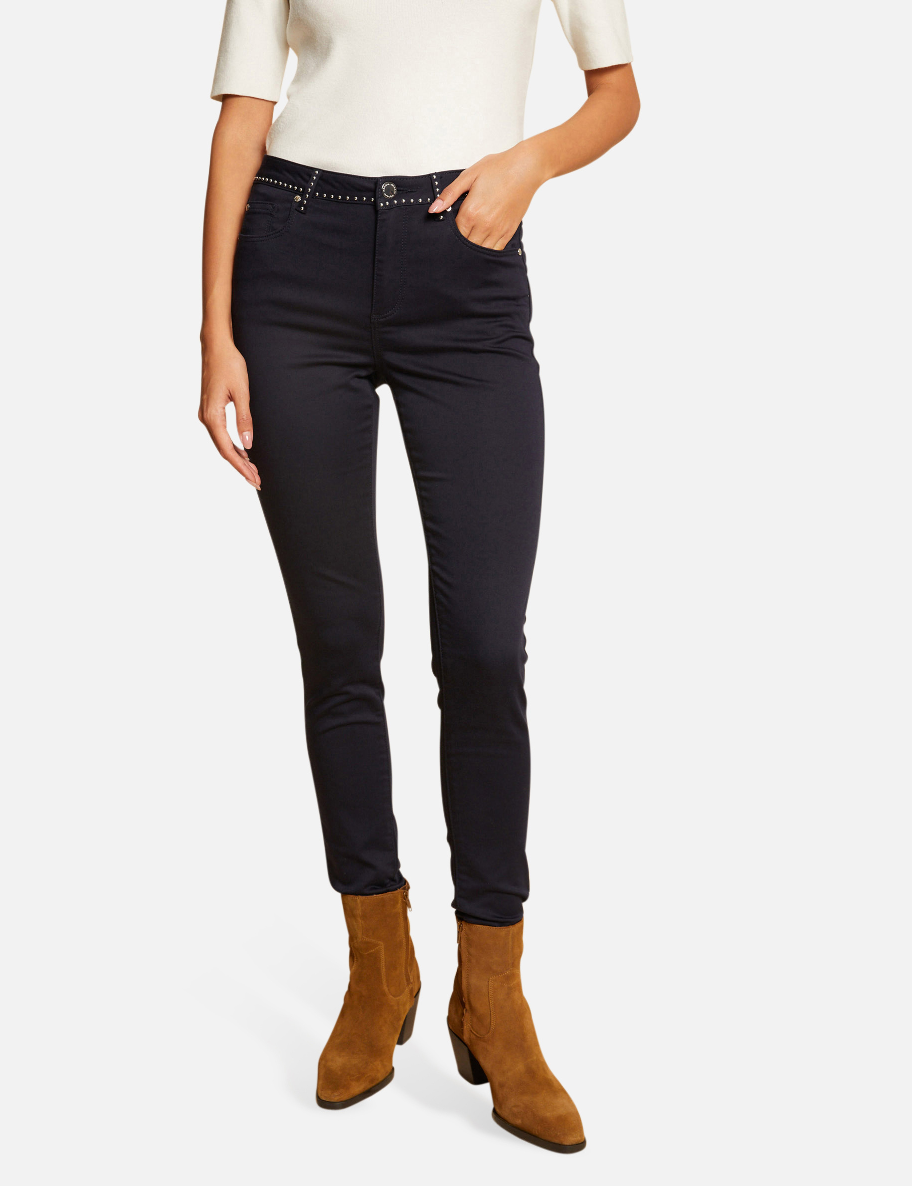 Pantalon slim avec clous marine femme