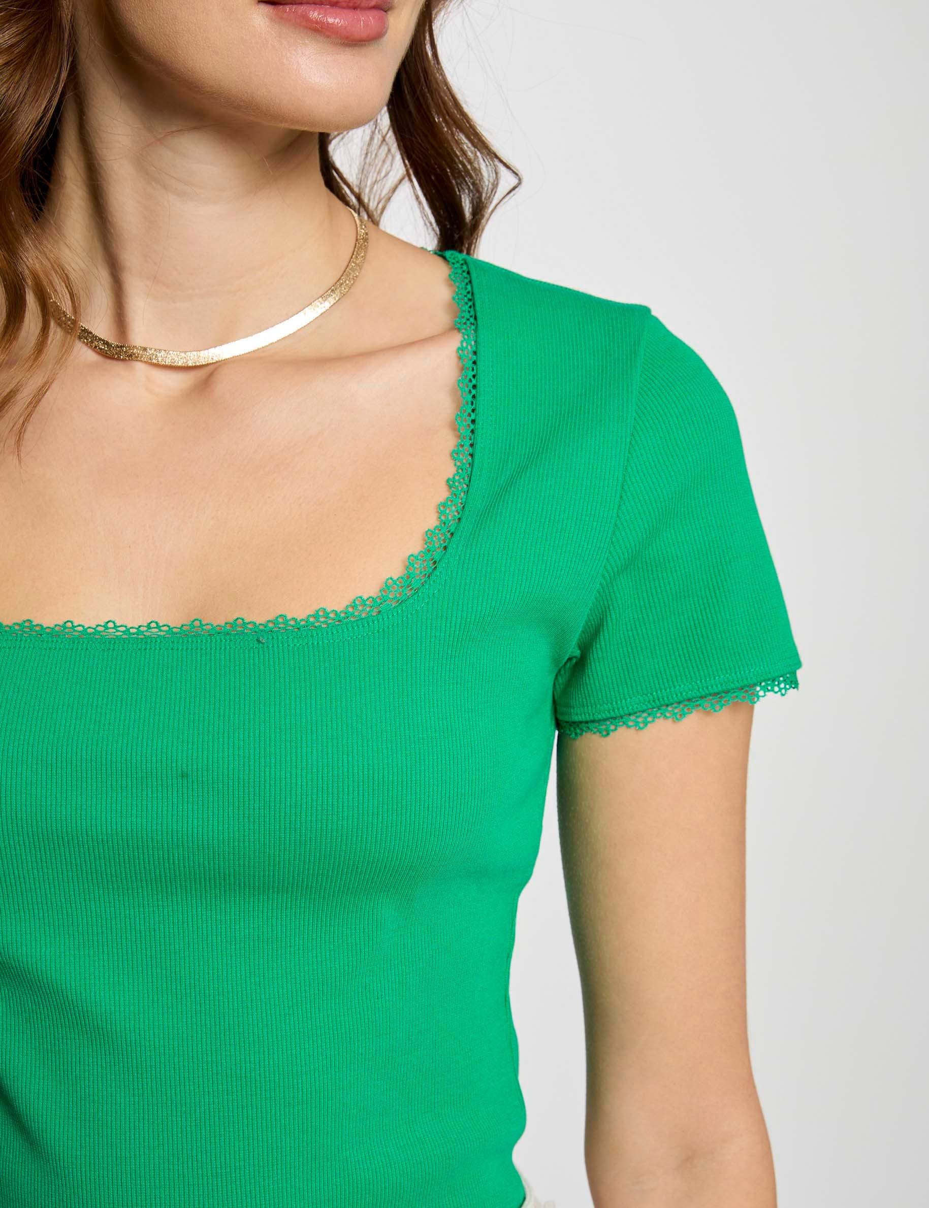 t shirt manches courtes cotele vert emeraude femme T-shirt manches courtes côtelé vert émeraude femme
