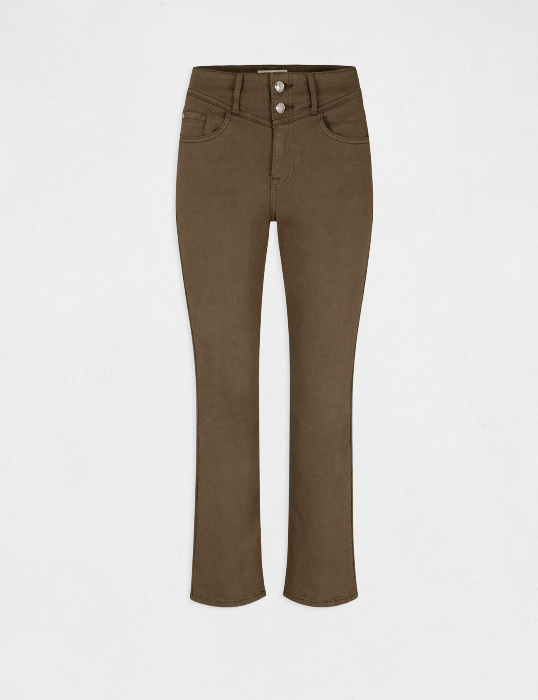 Pantalon droit taille haute 7/8ème vert kaki femme