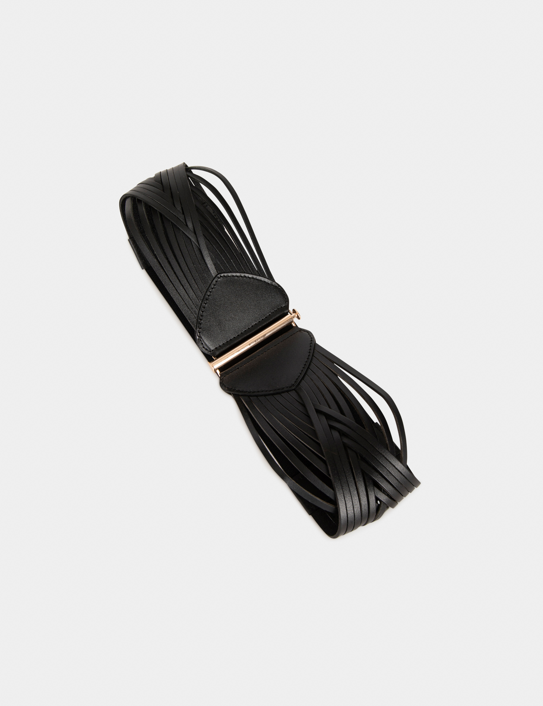 Ceinture élastiquée avec brides en cuir noir femme Ceinture élastiquée avec brides en cuir noir femme