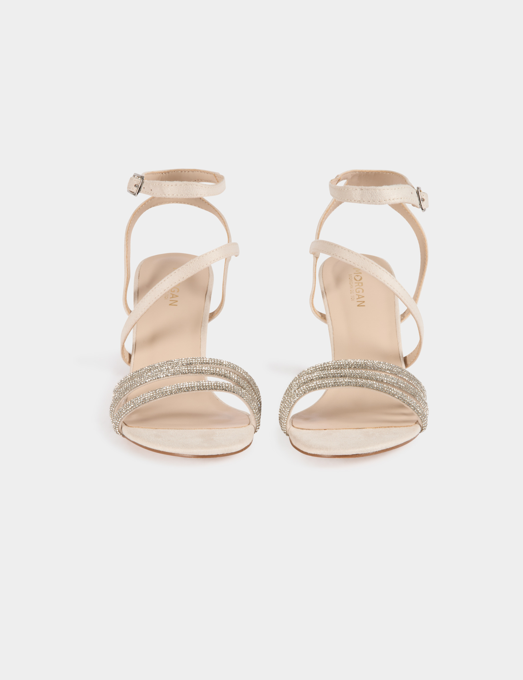 Sandales &agrave; strass beige femme