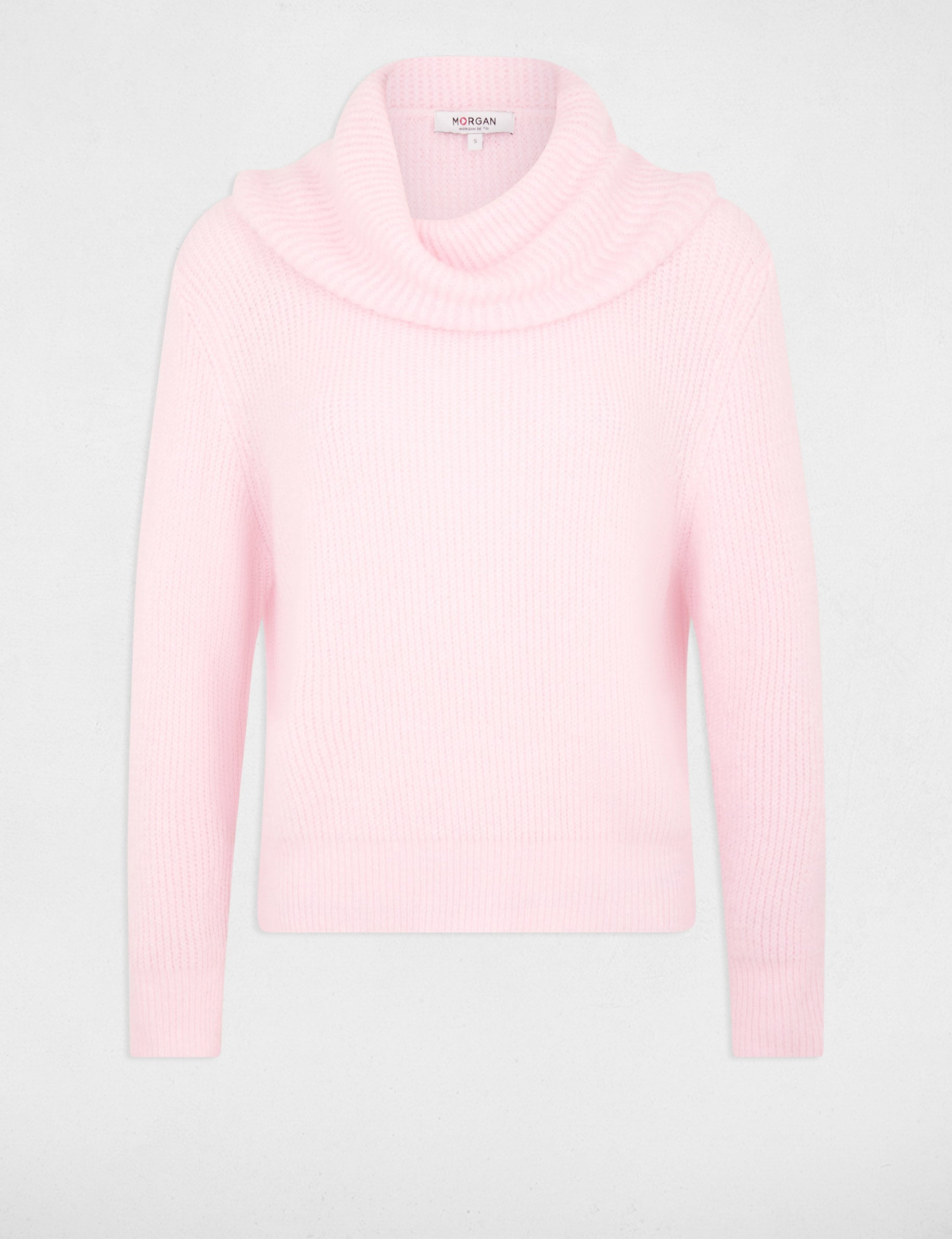 Pull col boule rose pastel femme