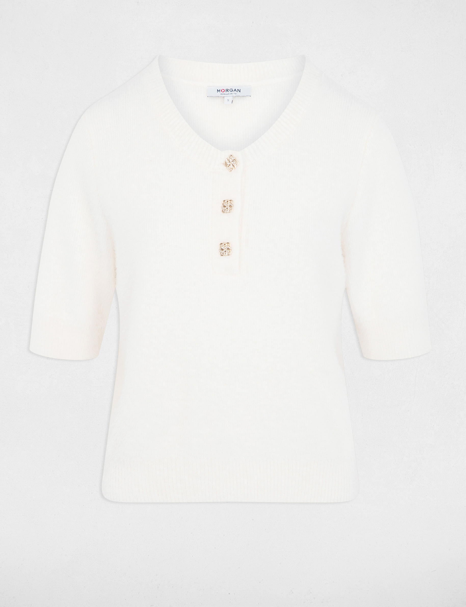 Pull manches courtes ivoire femme