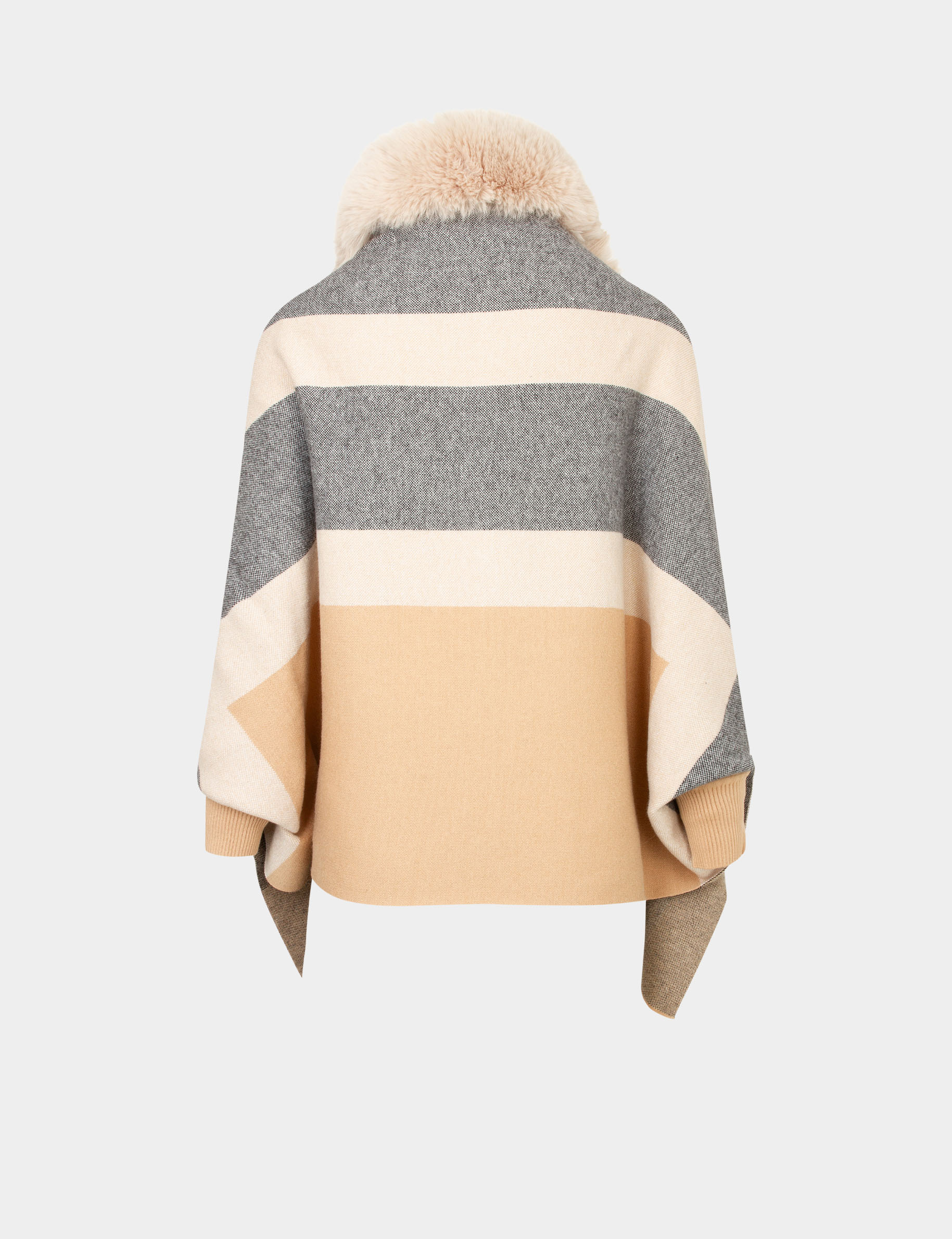 poncho a details imitation fourrure beige femme Poncho à détails imitation fourrure beige femme