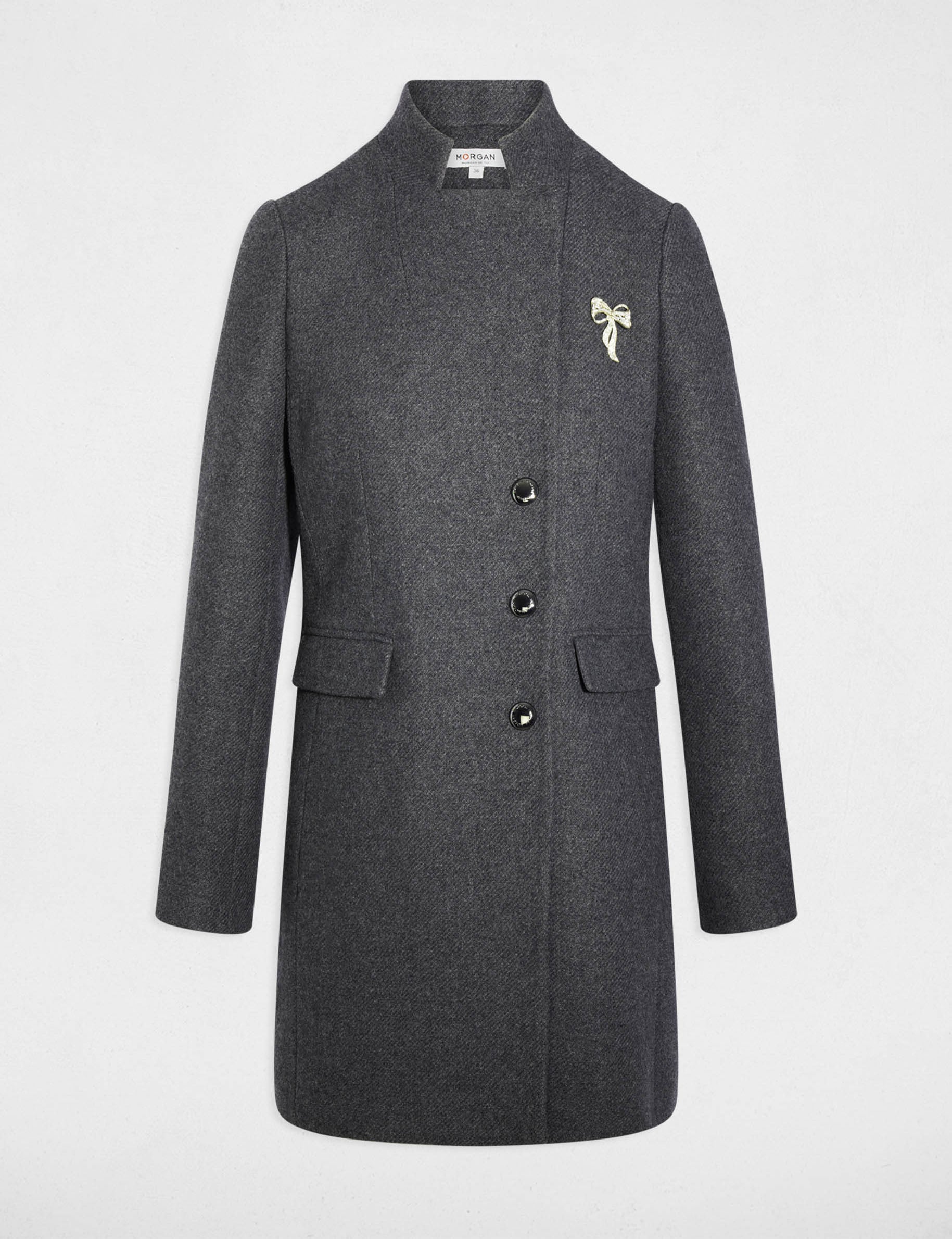 Manteau cintr&eacute; bouclette gris fonc&eacute; femme