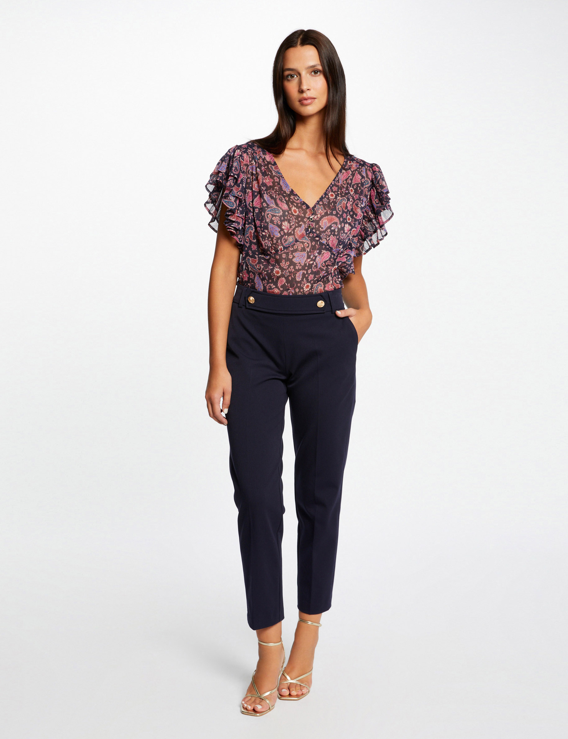 blouse manches courtes imprime cachemire marine femme Blouse manches courtes imprimé cachemire marine femme