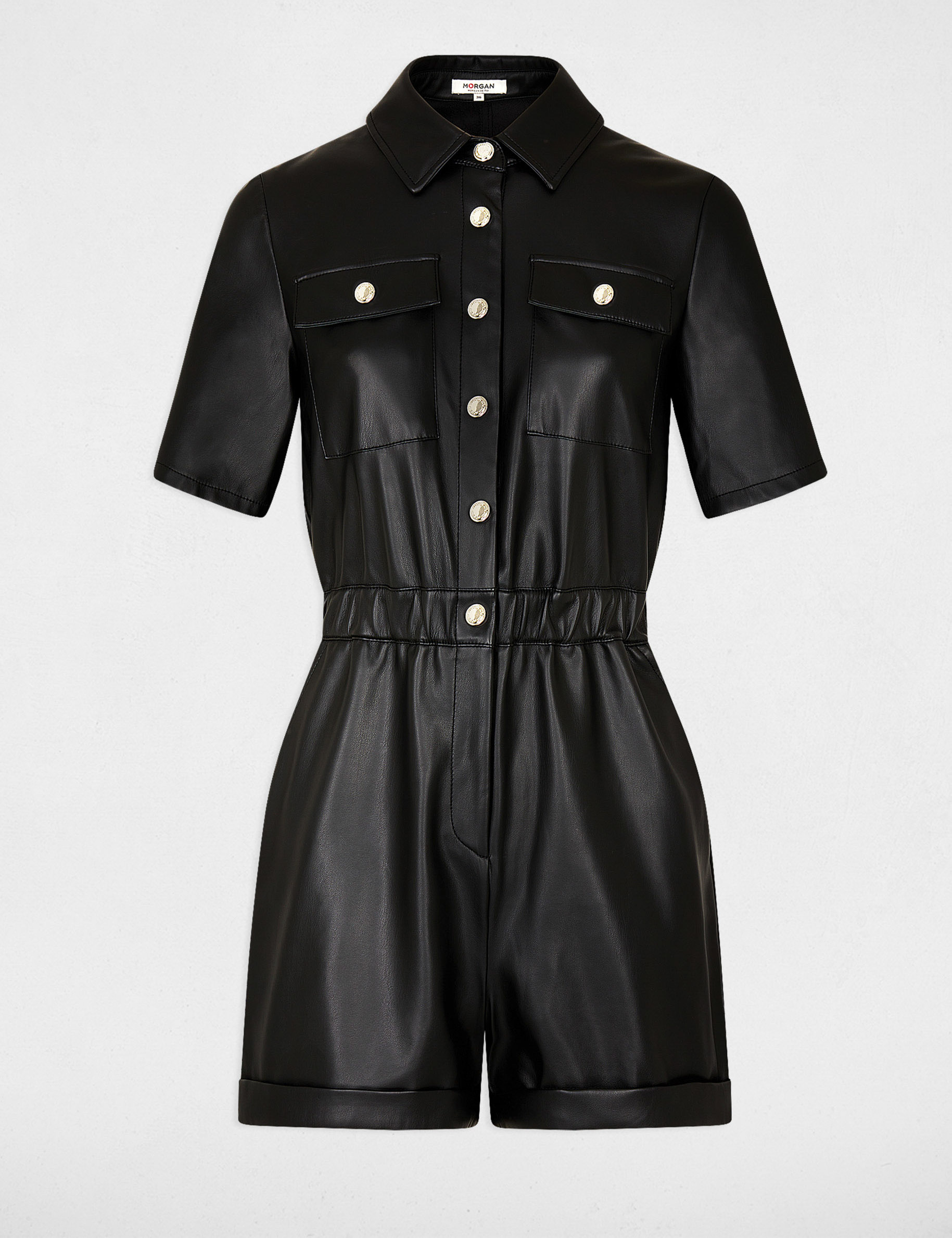 Combinaison cintr e simili cuir noir femme Morgan