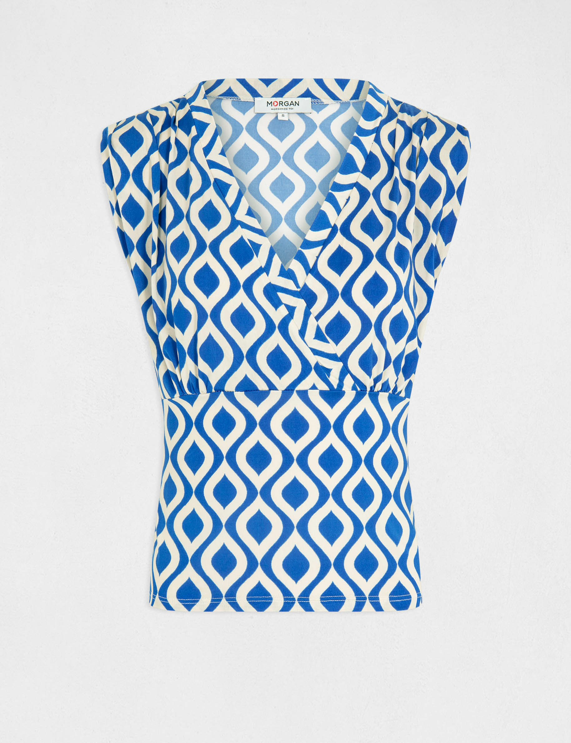 t shirt imprime geometrique bleu electrique femme T-shirt imprimé géométrique bleu electrique femme