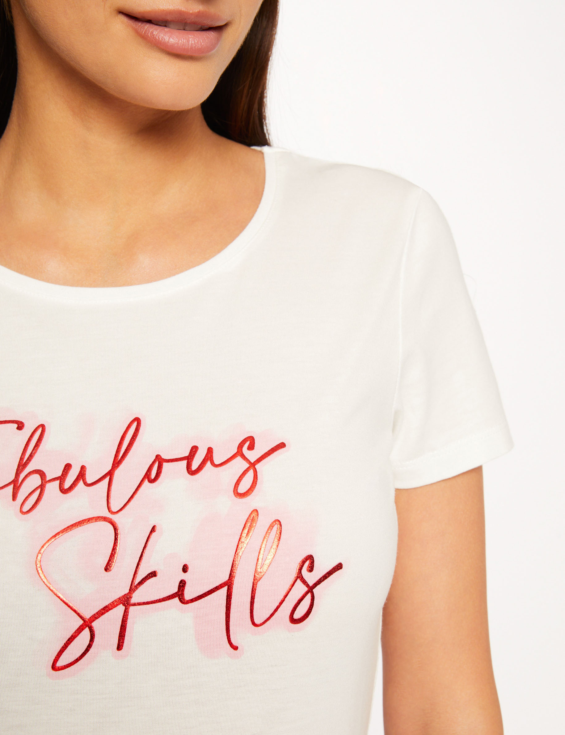 t shirt manches courtes a inscription ecru femme T-shirt manches courtes à inscription ecru femme