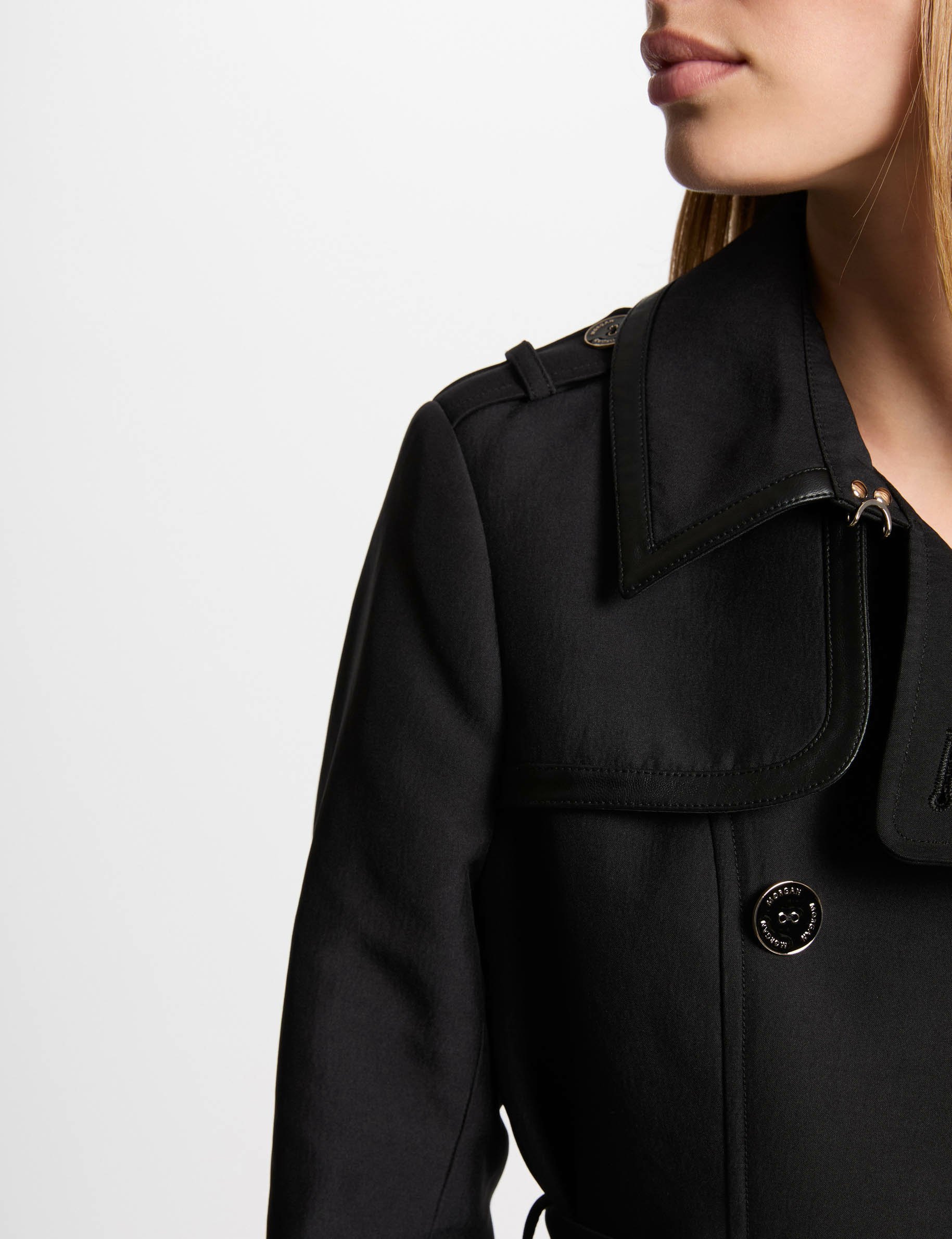 trench long ceinture noir femme Trench long ceinturé noir femme