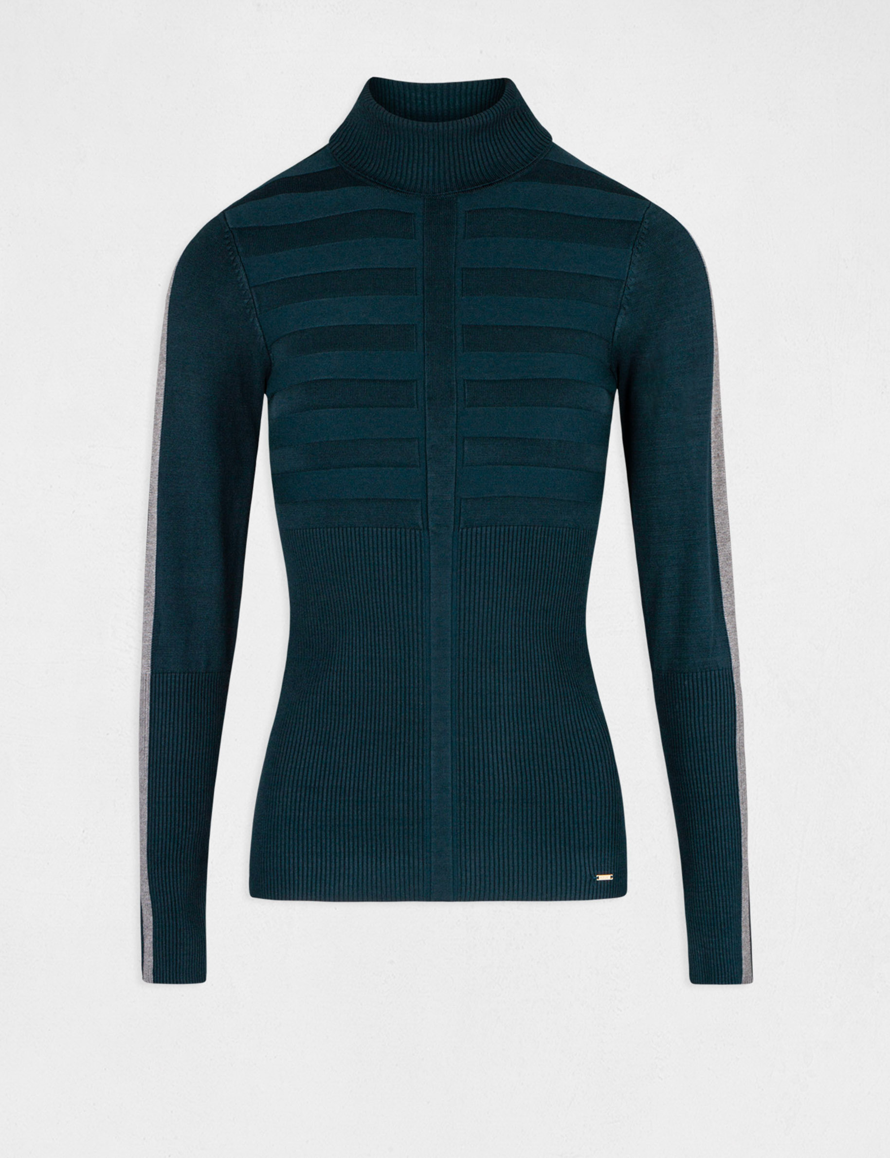 Pull manches longues bande contrastante vert fonce femme Pull manches longues bande contrastante vert fonce femme