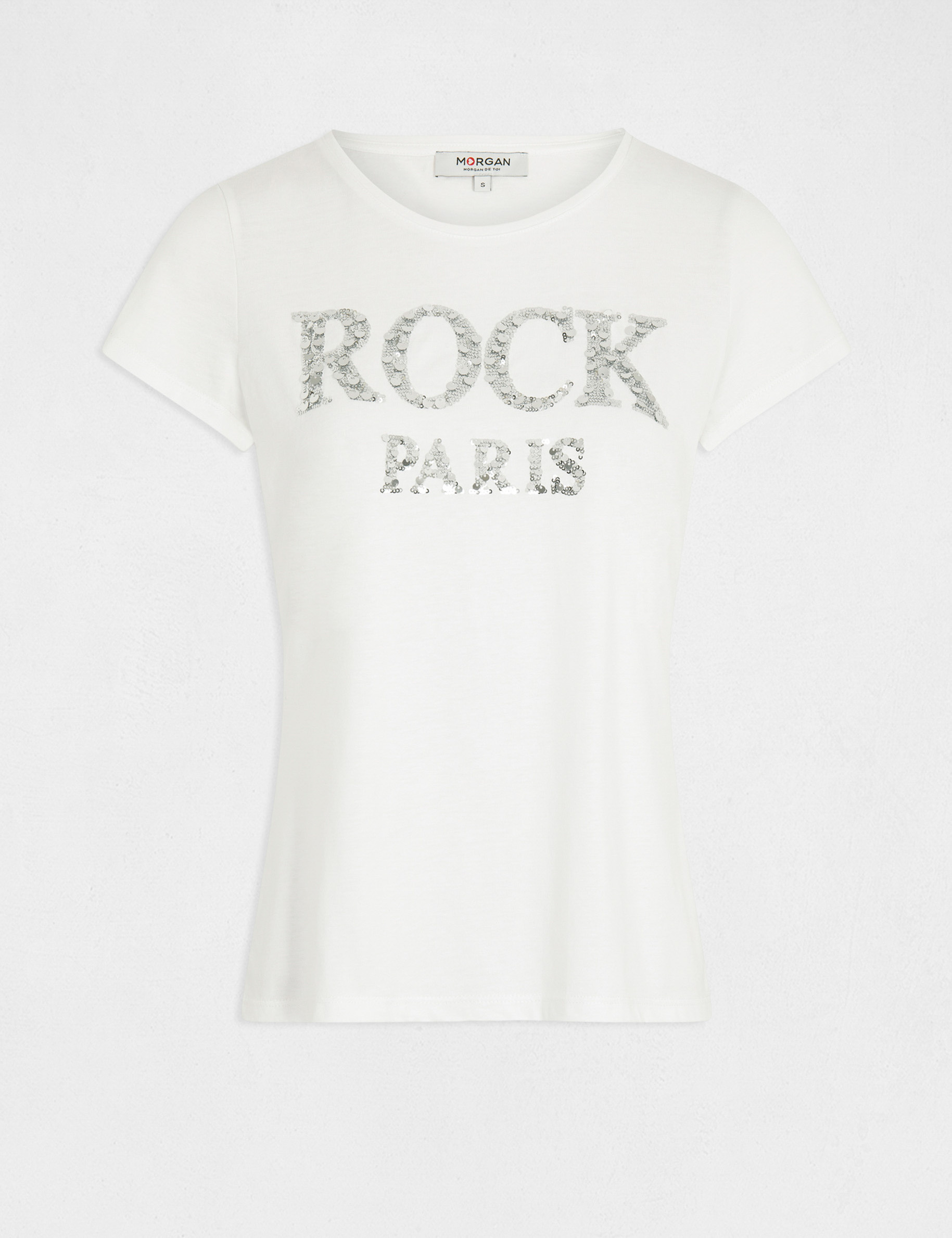 t shirt manches courtes a inscription argente femme T-shirt manches courtes à inscription argente femme