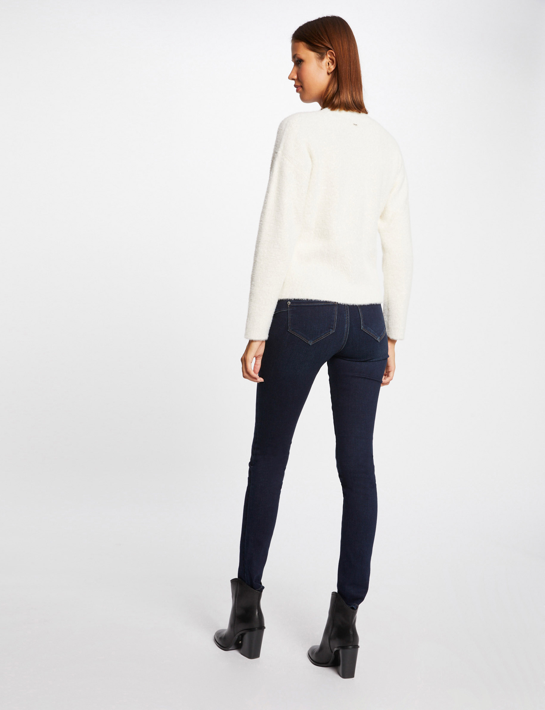 Gilet manches longues avec col en V ivoire femme
